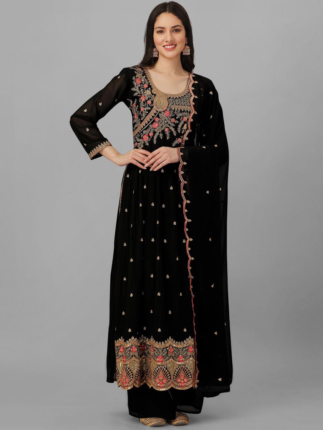 Trendmalls Ethnic Motifs Embroidered Straight Sequinned Silk Georgette Kurta Set, Black
Trendmalls Ethnic Motifs Embroidered Straight Sequinned Silk Georgette Kurta Set, Black