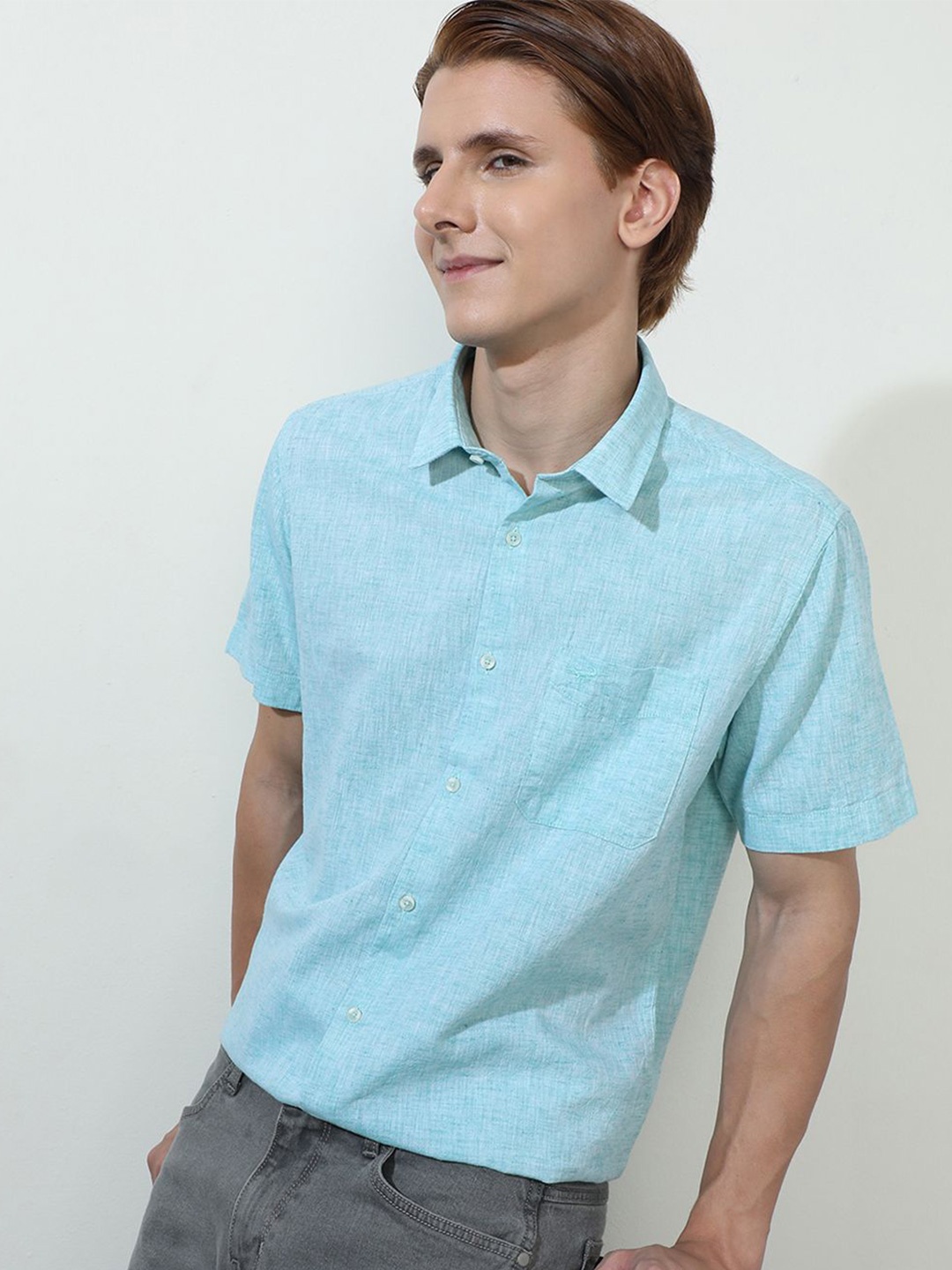 Crocodile Comfort Fit Spread Collar Short Sleeves Cotton Linen Casual Shirt, Turquoise blue
Crocodile Comfort Fit Spread Collar Short Sleeves Cotton Linen Casual Shirt, Turquoise blue