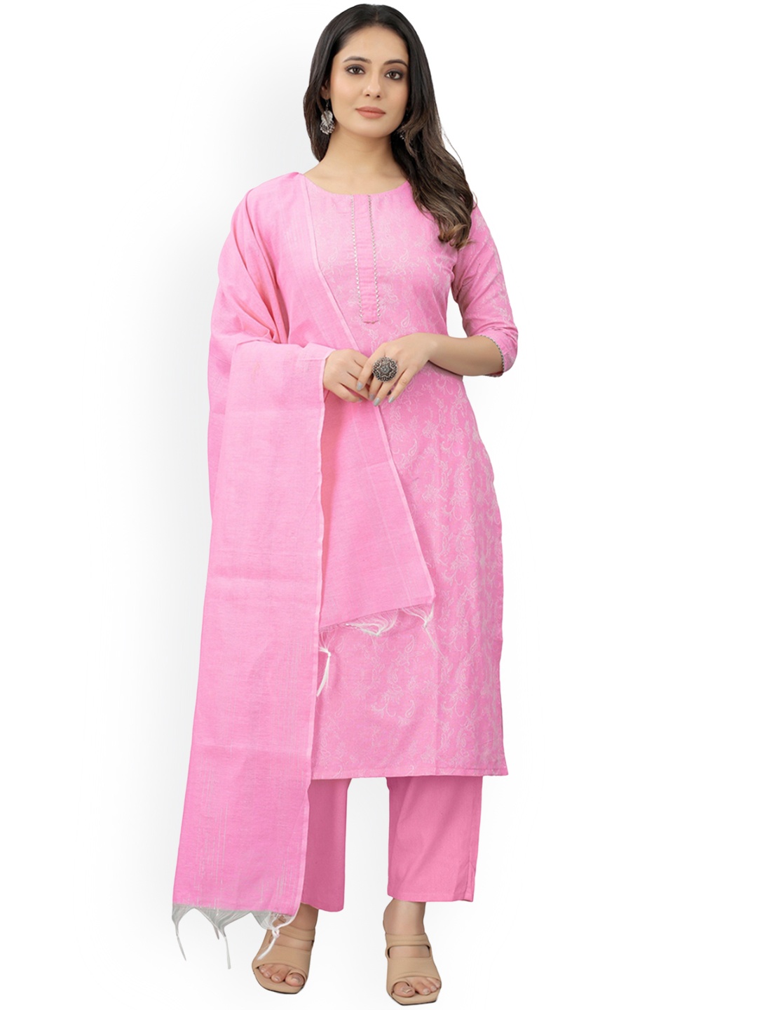 revika Round Neck Ethnic Printed Gotta Patti Straight Kurta With Trouser & Dupatta, Pink
revika Round Neck Ethnic Printed Gotta Patti Straight Kurta With Trouser & Dupatta, Pink