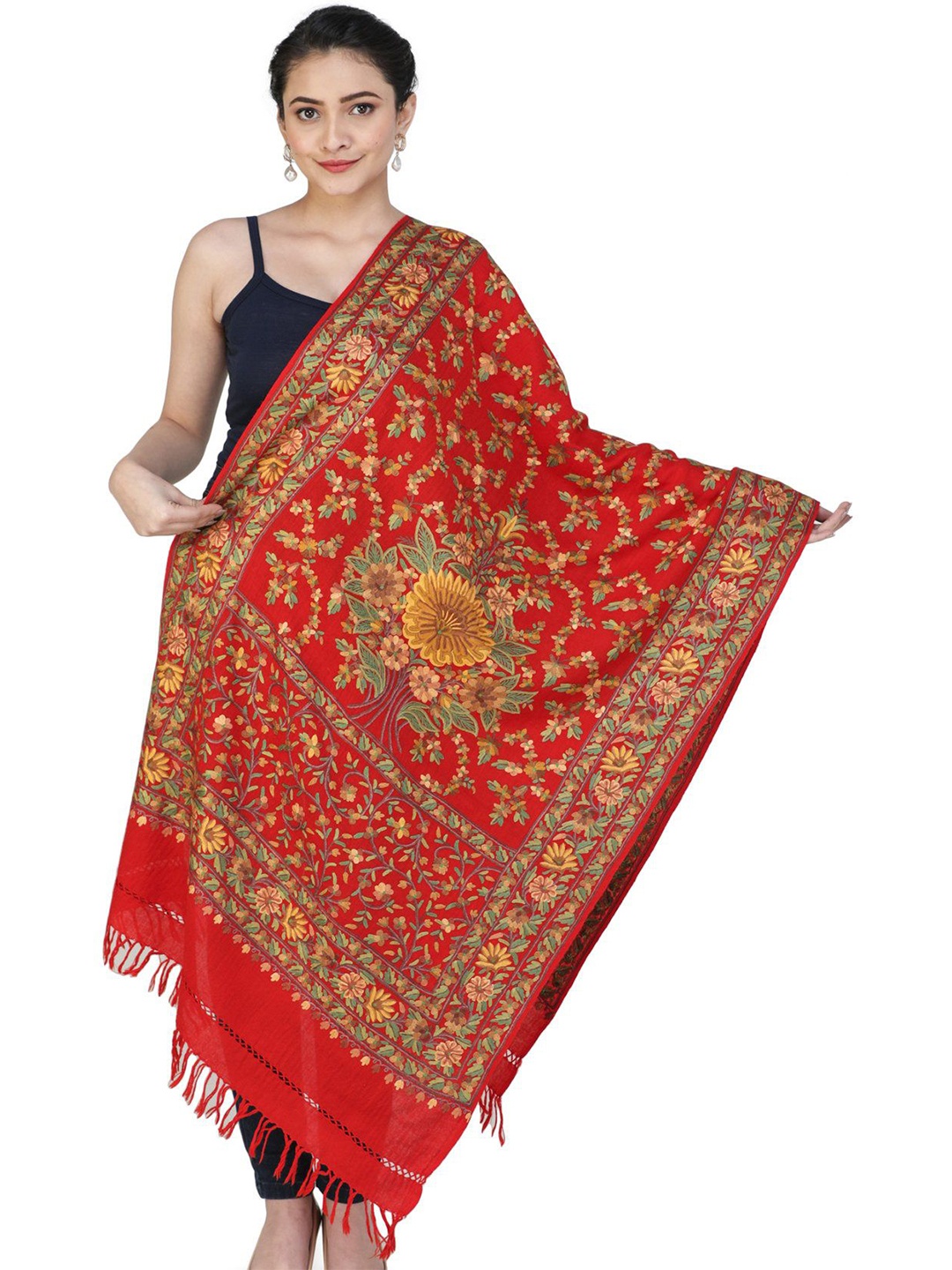 Exotic India Scarlet Red Hand Embroidered Multicolor Flowers Pure Wool Kashmiri Stole
Exotic India Scarlet Red Hand Embroidered Multicolor Flowers Pure Wool Kashmiri Stole