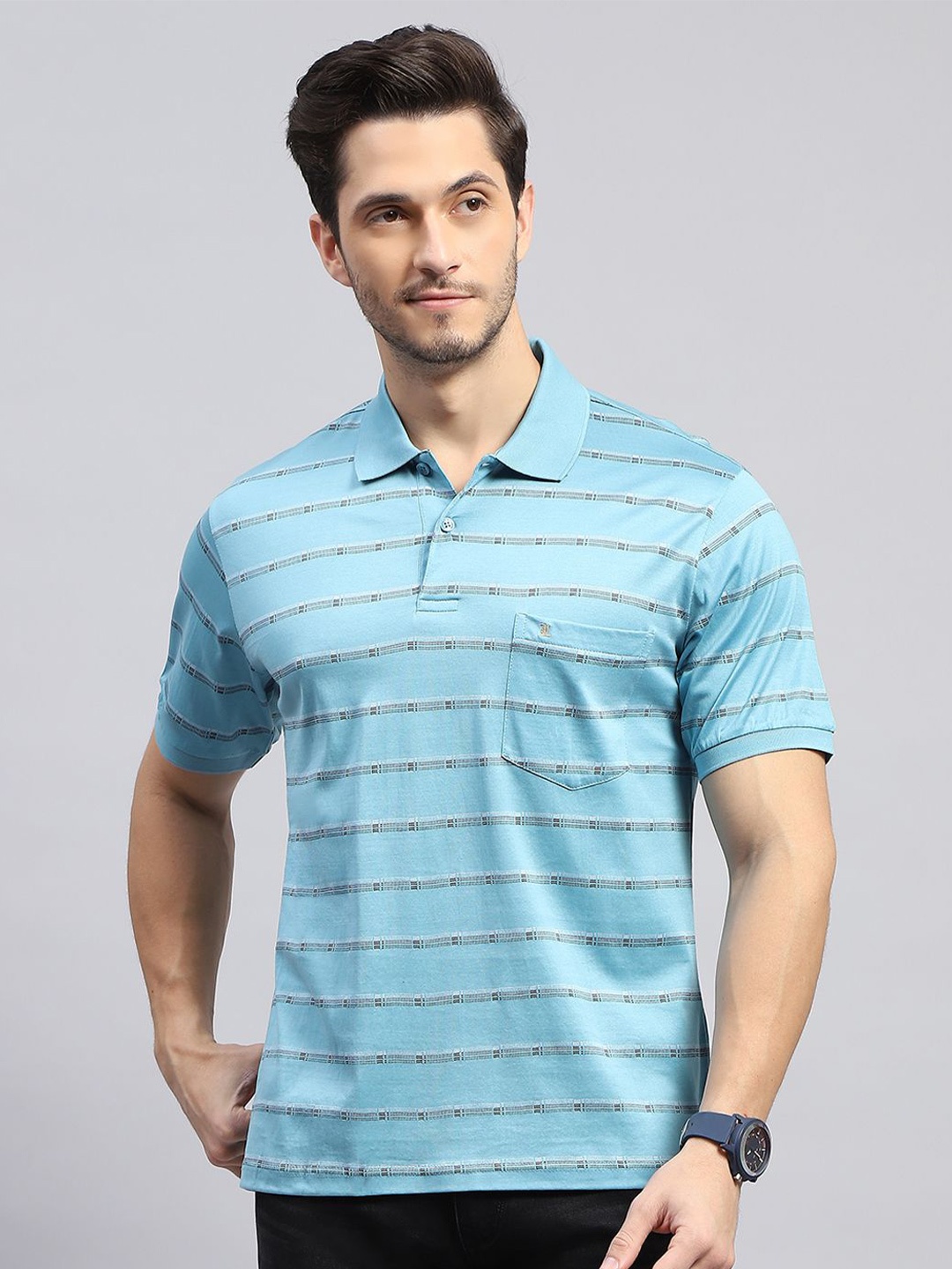 Monte Carlo Striped Polo Collar Short Sleeves Pockets Regular Fit Cotton T-shirt, Blue
Monte Carlo Striped Polo Collar Short Sleeves Pockets Regular Fit Cotton T-shirt, Blue