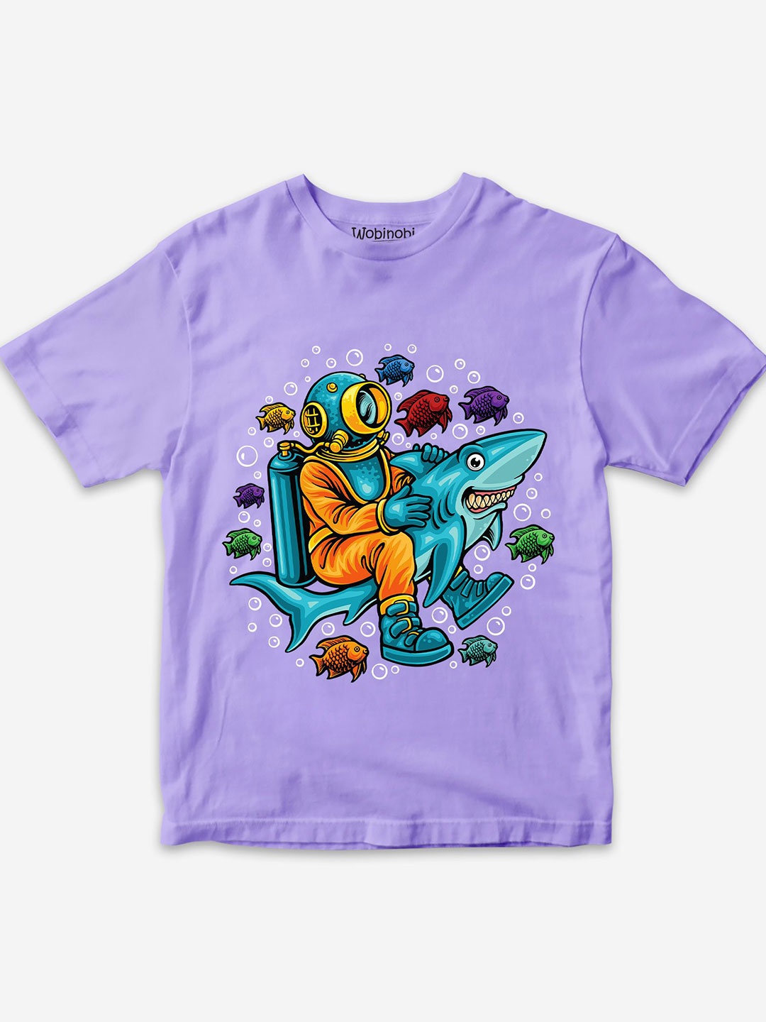 Wobinobi Boys Diver & Shark Ocean Exploration Printed Pure Cotton Bio Finish T-shirt, Lavender
Wobinobi Boys Diver & Shark Ocean Exploration Printed Pure Cotton Bio Finish T-shirt, Lavender