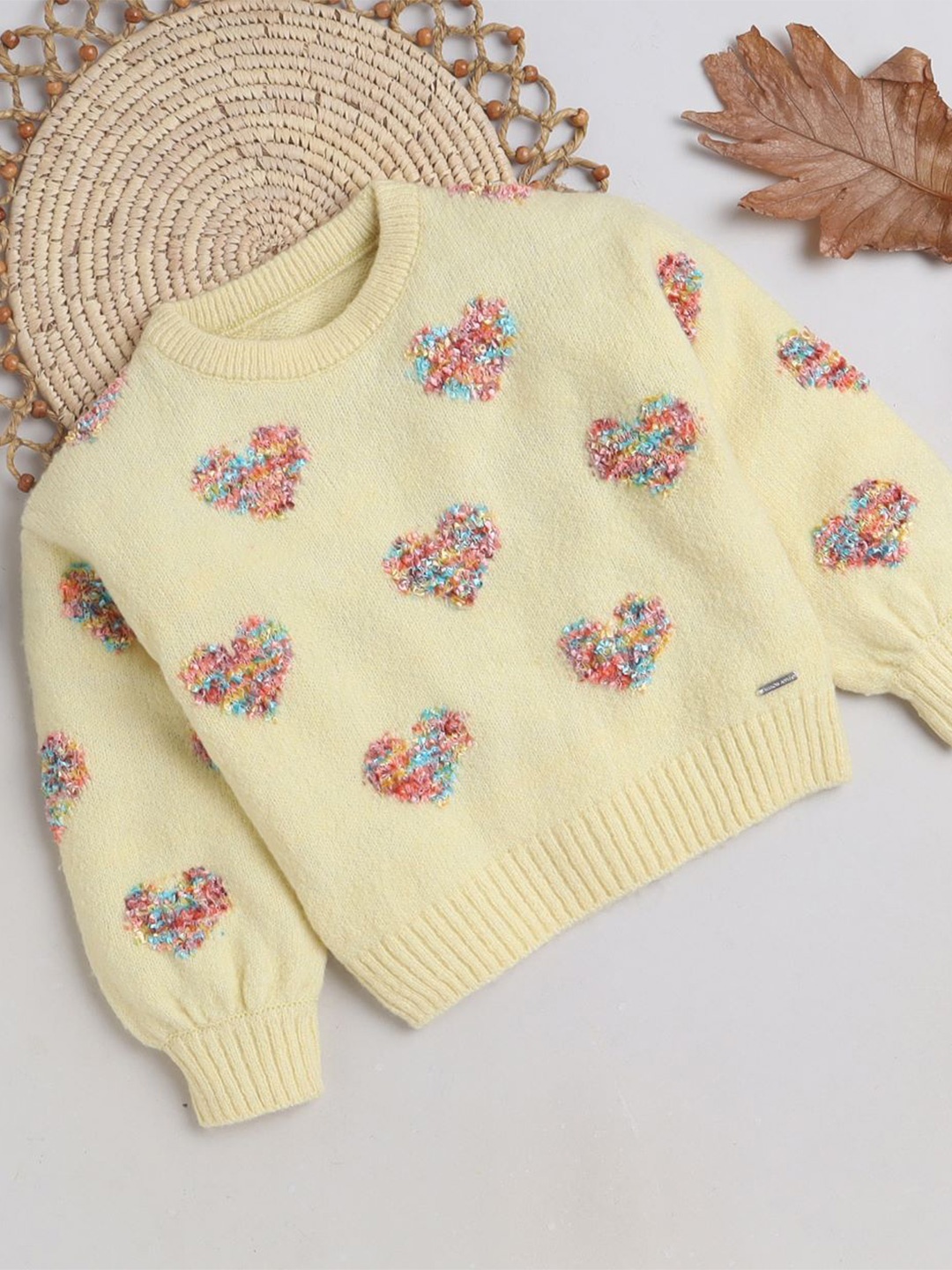 Yellow Apple Girls Conversational Embroidered Embellished Woollen Pullover Sweater
Yellow Apple Girls Conversational Embroidered Embellished Woollen Pullover Sweater
