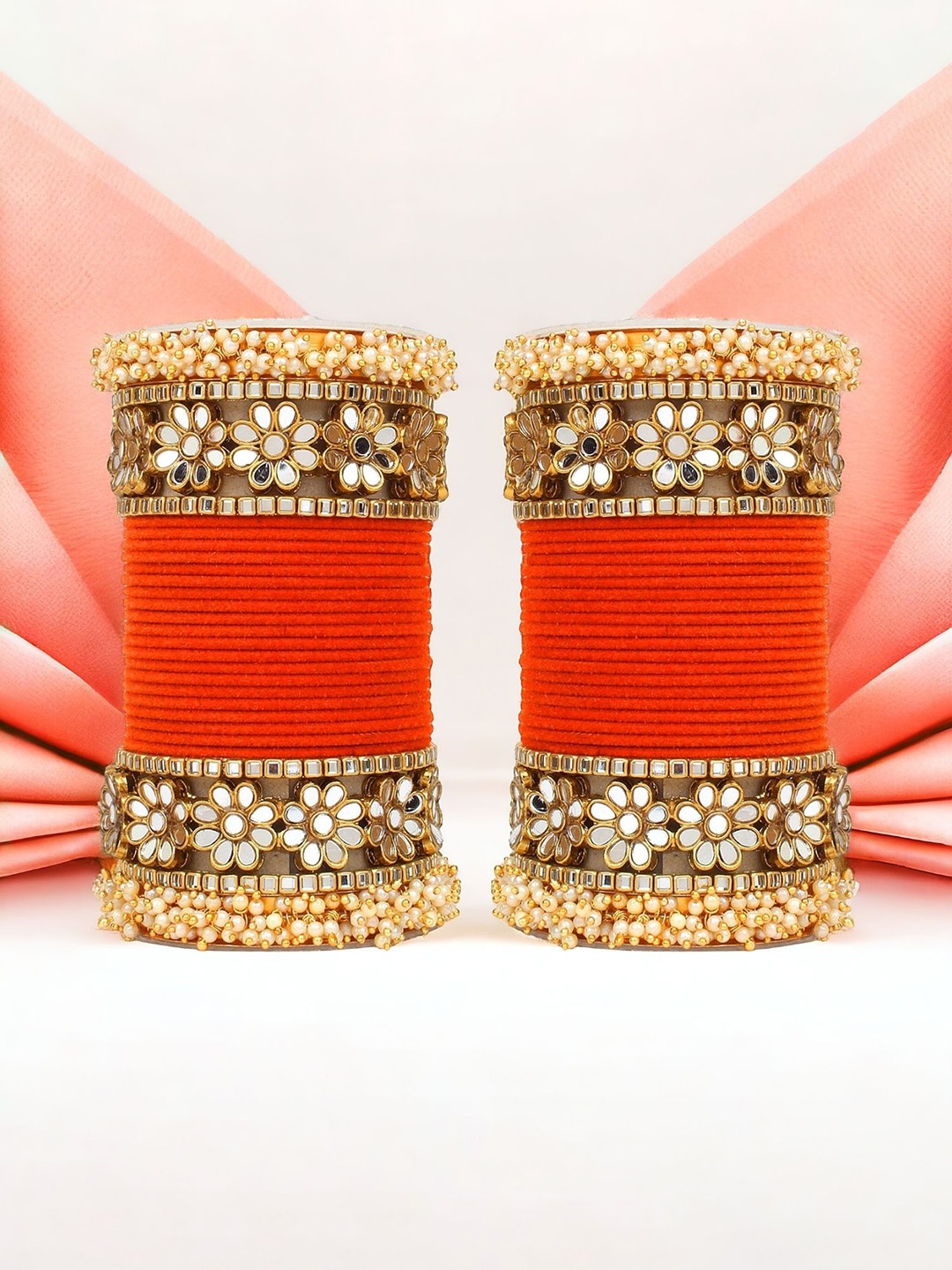 leshya Set Of 48 Brass Plated Stones Studded & Beaded Velvet Flower Mirror Bangles, Red
leshya Set Of 48 Brass Plated Stones Studded & Beaded Velvet Flower Mirror Bangles, Red