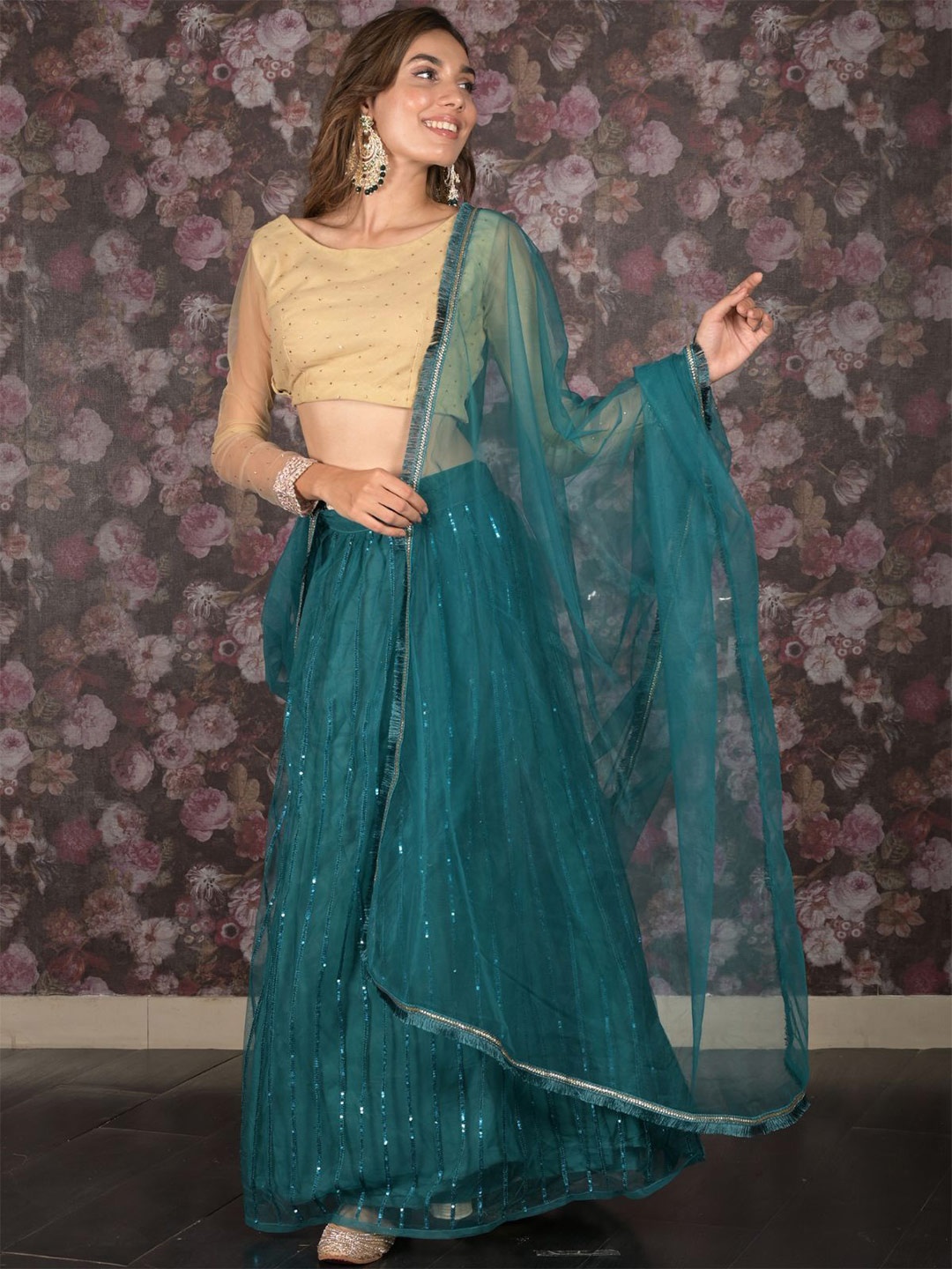 ODETTE Embellished Net Sequinned Semi-Stitched Lehenga & Unstitched Blouse With Dupatta, Teal
ODETTE Embellished Net Sequinned Semi-Stitched Lehenga & Unstitched Blouse With Dupatta, Teal