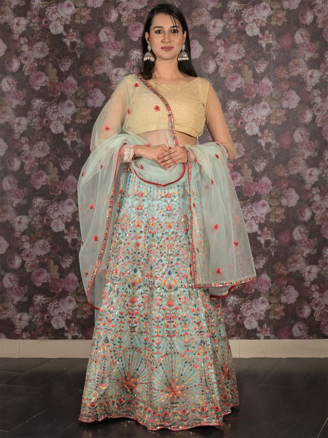 ODETTE Embroidered Sequinned Semi-Stitched Net Lehenga & Unstitched Blouse With Dupatta, Blue
ODETTE Embroidered Sequinned Semi-Stitched Net Lehenga & Unstitched Blouse With Dupatta, Blue