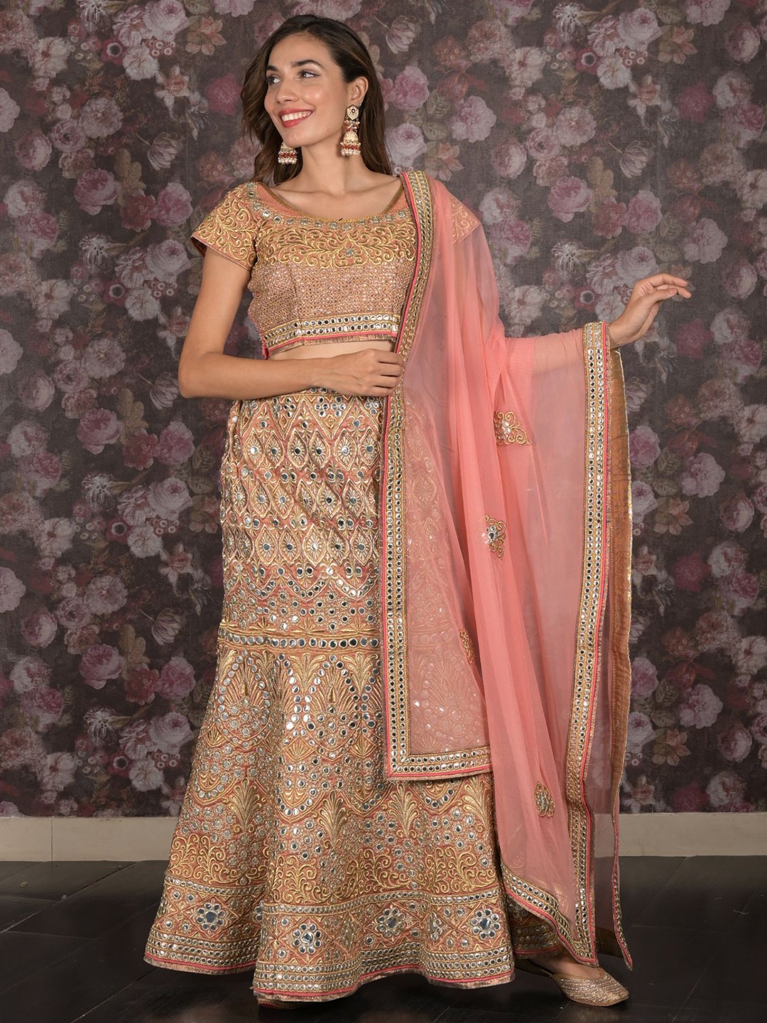 ODETTE Embroidered Mirror Work Semi-Stitched Lehenga & Unstitched Blouse With Dupatta, Peach
ODETTE Embroidered Mirror Work Semi-Stitched Lehenga & Unstitched Blouse With Dupatta, Peach