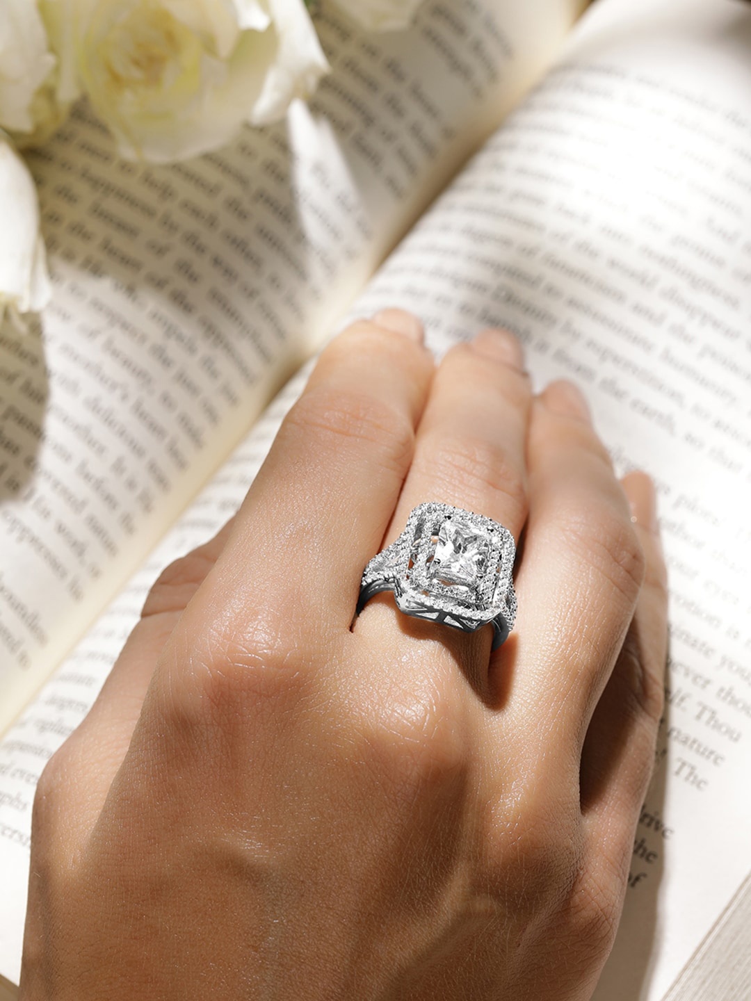 Rubans Rhodium Plated Square Shape High Quality Cubic Zirconia Studded Ring, Silver
Rubans Rhodium Plated Square Shape High Quality Cubic Zirconia Studded Ring, Silver