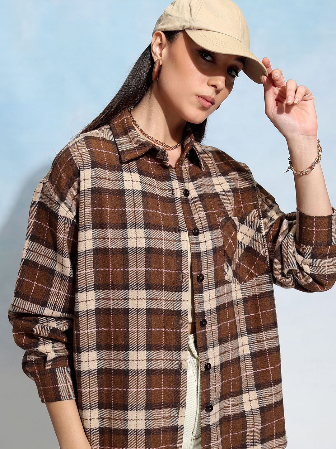 Tokyo Talkies Brown & Beige Tartan Checks Opaque Checked Casual Cotton Oversized Shirt
Tokyo Talkies Brown & Beige Tartan Checks Opaque Checked Casual Cotton Oversized Shirt