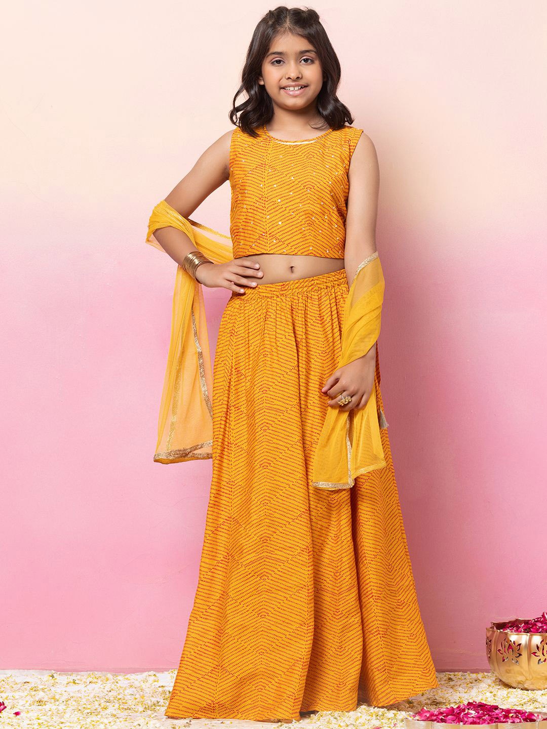 Miss Indya Girls Printed Sequinned Ready to Wear Lehenga & Blouse With Dupatta, Yellow
Miss Indya Girls Printed Sequinned Ready to Wear Lehenga & Blouse With Dupatta, Yellow