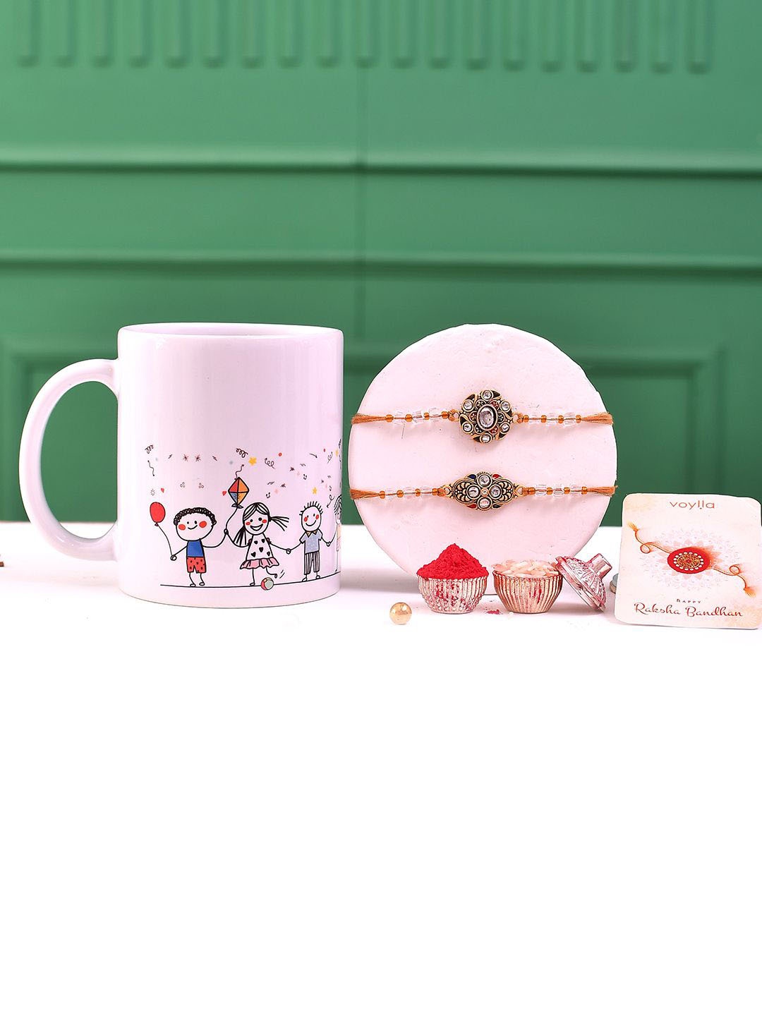 Voylla Gemstones & Beads Embellished Thread Rakhis With Group Of Friends Mug, Gold
Voylla Gemstones & Beads Embellished Thread Rakhis With Group Of Friends Mug, Gold
