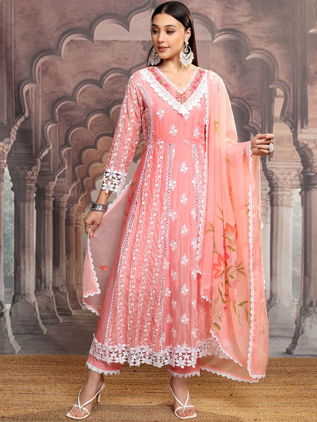 Vishudh Pink Embroidered Gotta Patti Pure Cotton Anarkali Kurta With Trousers & Dupatta
Vishudh Pink Embroidered Gotta Patti Pure Cotton Anarkali Kurta With Trousers & Dupatta