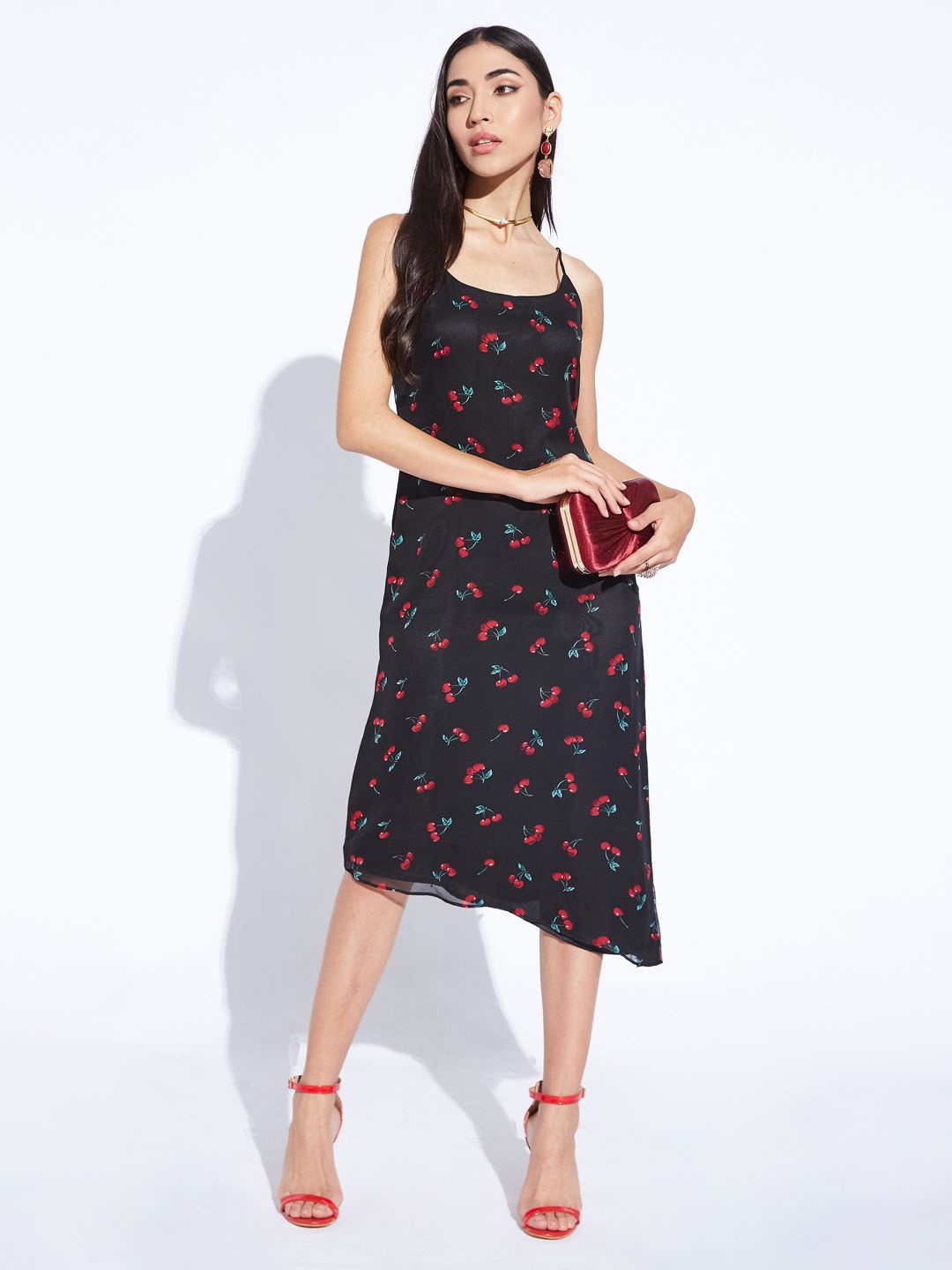 DEPANO Conversational Printed Shoulder Straps Georgette Asymmetric A-Line Midi Dress, Black
DEPANO Conversational Printed Shoulder Straps Georgette Asymmetric A-Line Midi Dress, Black