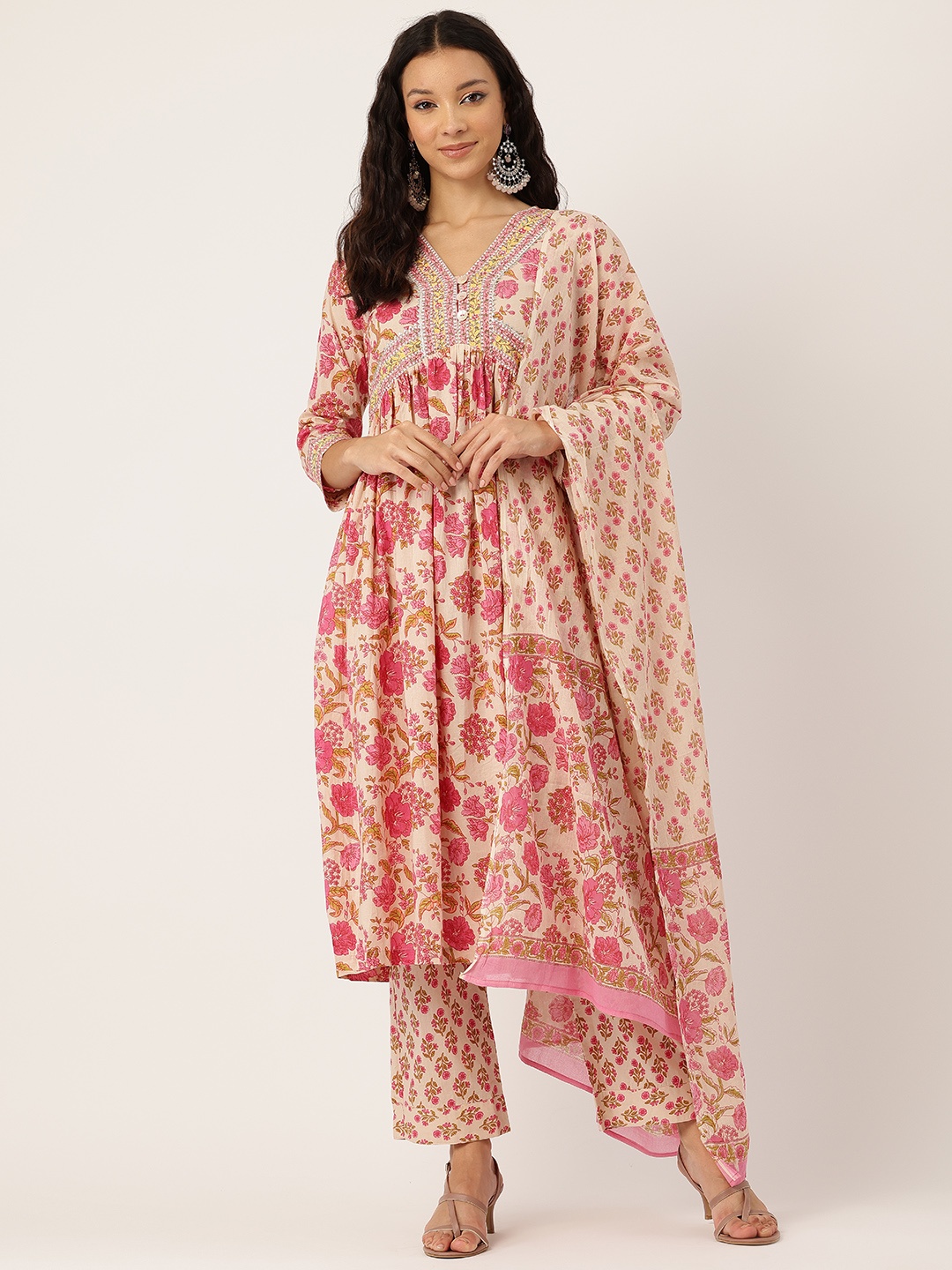 Jaipur Morni Floral Printed Empire Gotta Patti Pure Cotton Kurta With Trousers & Dupatta, Cream
Jaipur Morni Floral Printed Empire Gotta Patti Pure Cotton Kurta With Trousers & Dupatta, Cream