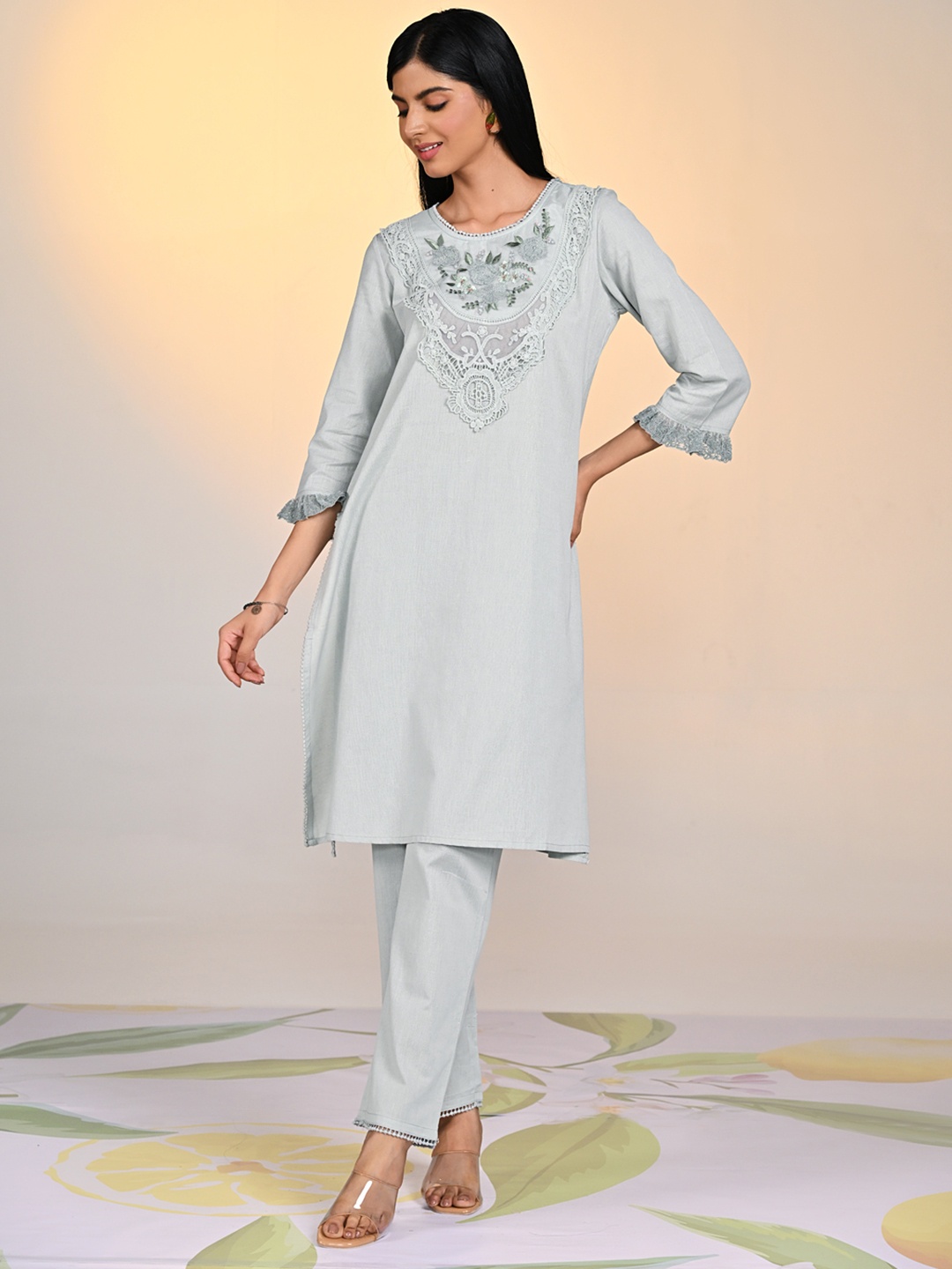 Lakshita Ethnic Motifs Embroidered Cotton Regular Patchwork Kurta with Trousers, Blue
Lakshita Ethnic Motifs Embroidered Cotton Regular Patchwork Kurta with Trousers, Blue