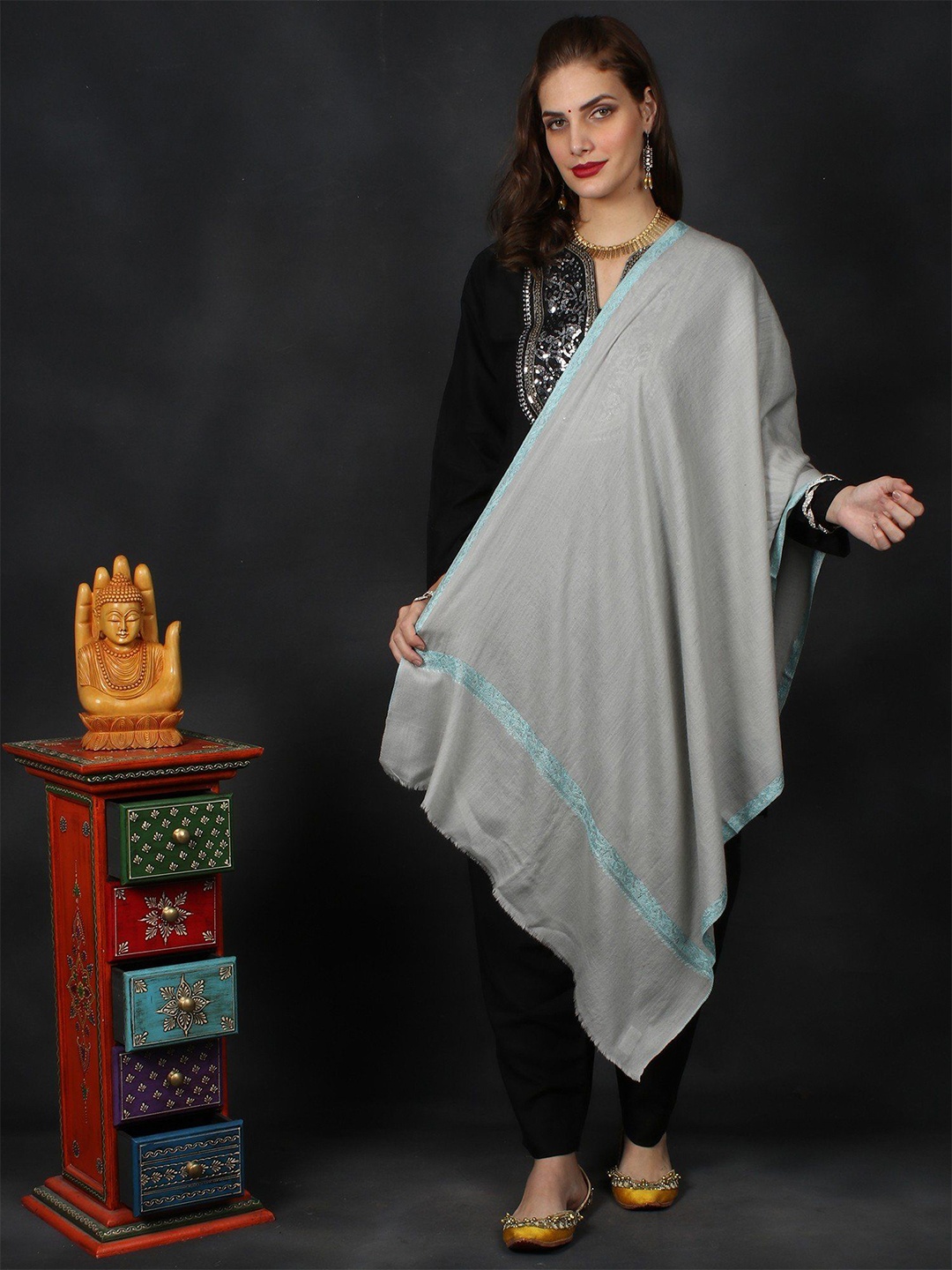 Exotic India Grey Diamond Weaved Pure Wool Stole with Neem Dar Sozni Hand Embroidery
Exotic India Grey Diamond Weaved Pure Wool Stole with Neem Dar Sozni Hand Embroidery