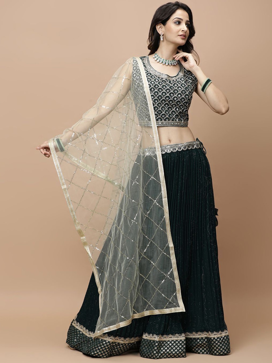 Vervee Couture Embroidered Sequinned Ready to Wear Lehenga & Blouse With Dupatta, Green
Vervee Couture Embroidered Sequinned Ready to Wear Lehenga & Blouse With Dupatta, Green