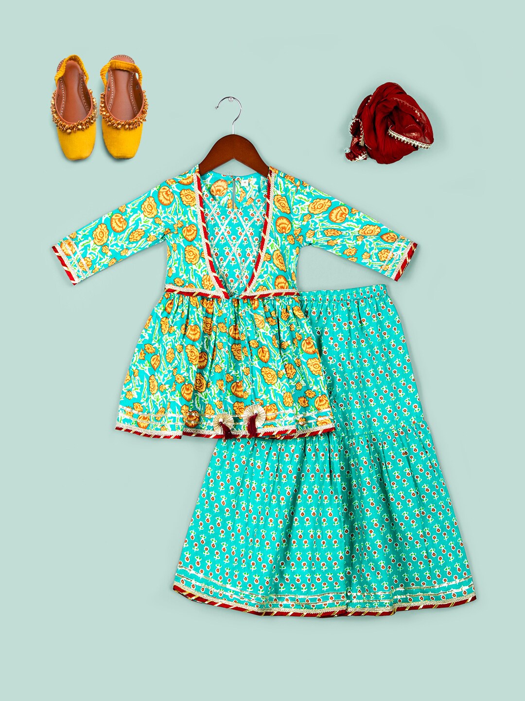Naughty Ninos Girls Round Neck Floral Printed Empire Kurta with Sharara & Dupatta, Green
Naughty Ninos Girls Round Neck Floral Printed Empire Kurta with Sharara & Dupatta, Green