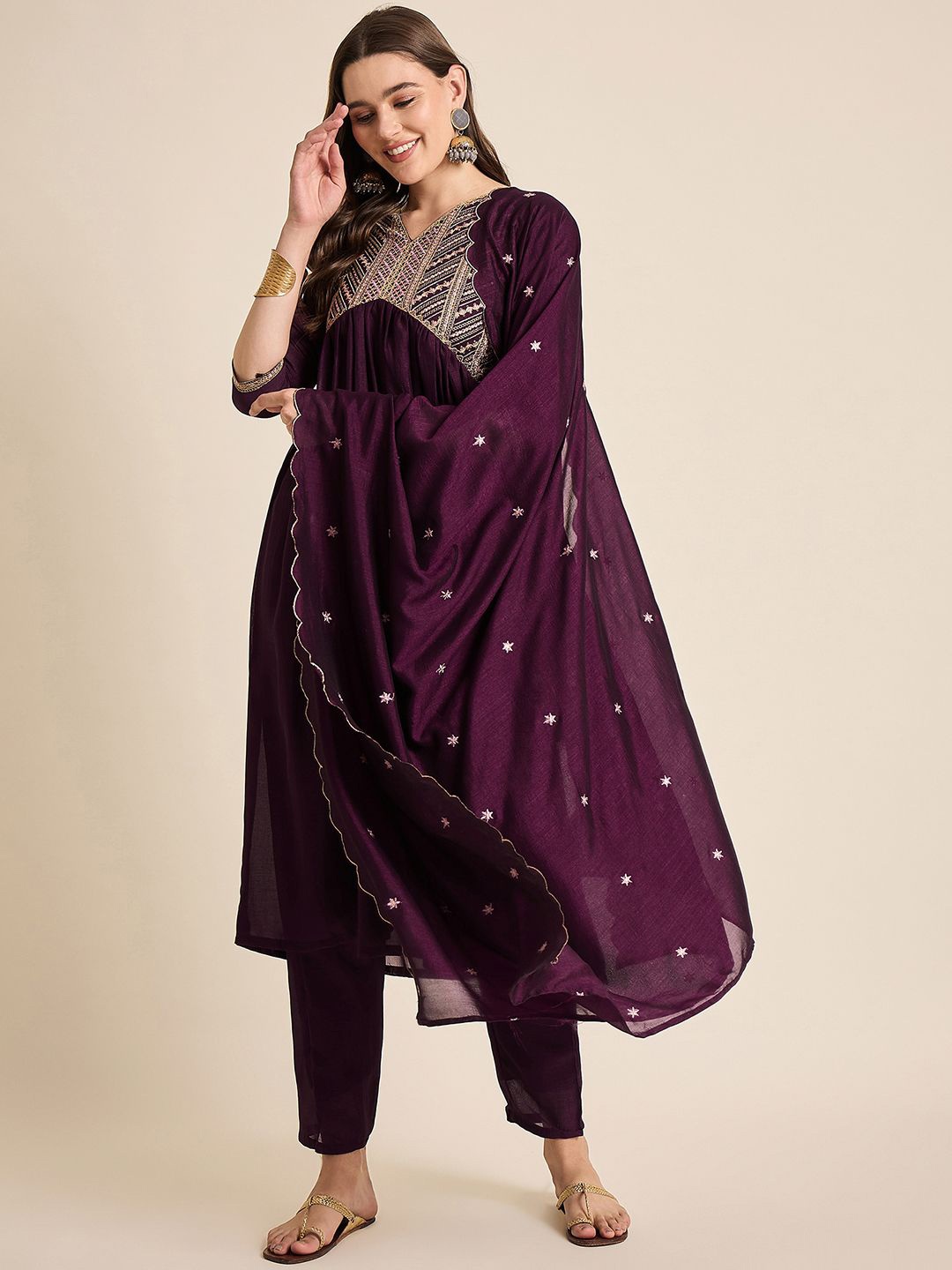 SheWill Women Embroidered Sequinned Kurta with Trousers & With Dupatta, Purple
SheWill Women Embroidered Sequinned Kurta with Trousers & With Dupatta, Purple