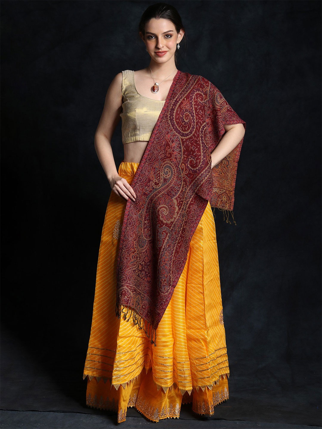 Exotic India Women Scarf, Maroon