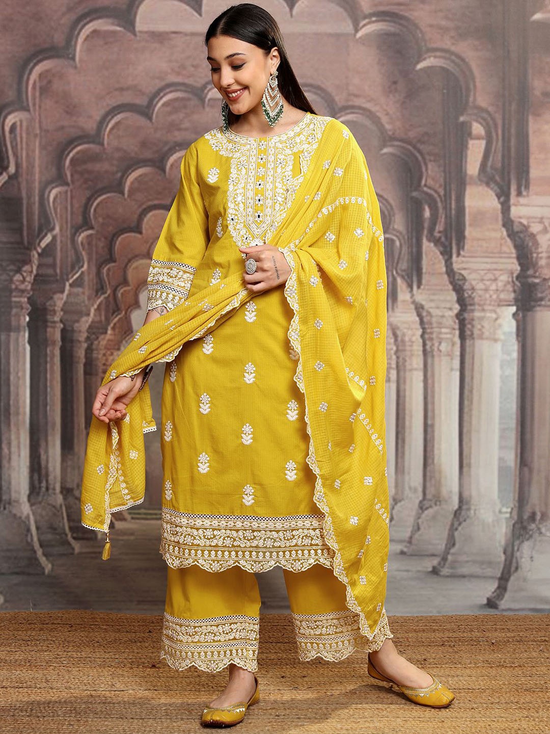 Vishudh Women Embroidered Mirror Work Pure Cotton Kurta with Trousers & With Dupatta, Mustard
Vishudh Women Embroidered Mirror Work Pure Cotton Kurta with Trousers & With Dupatta, Mustard
