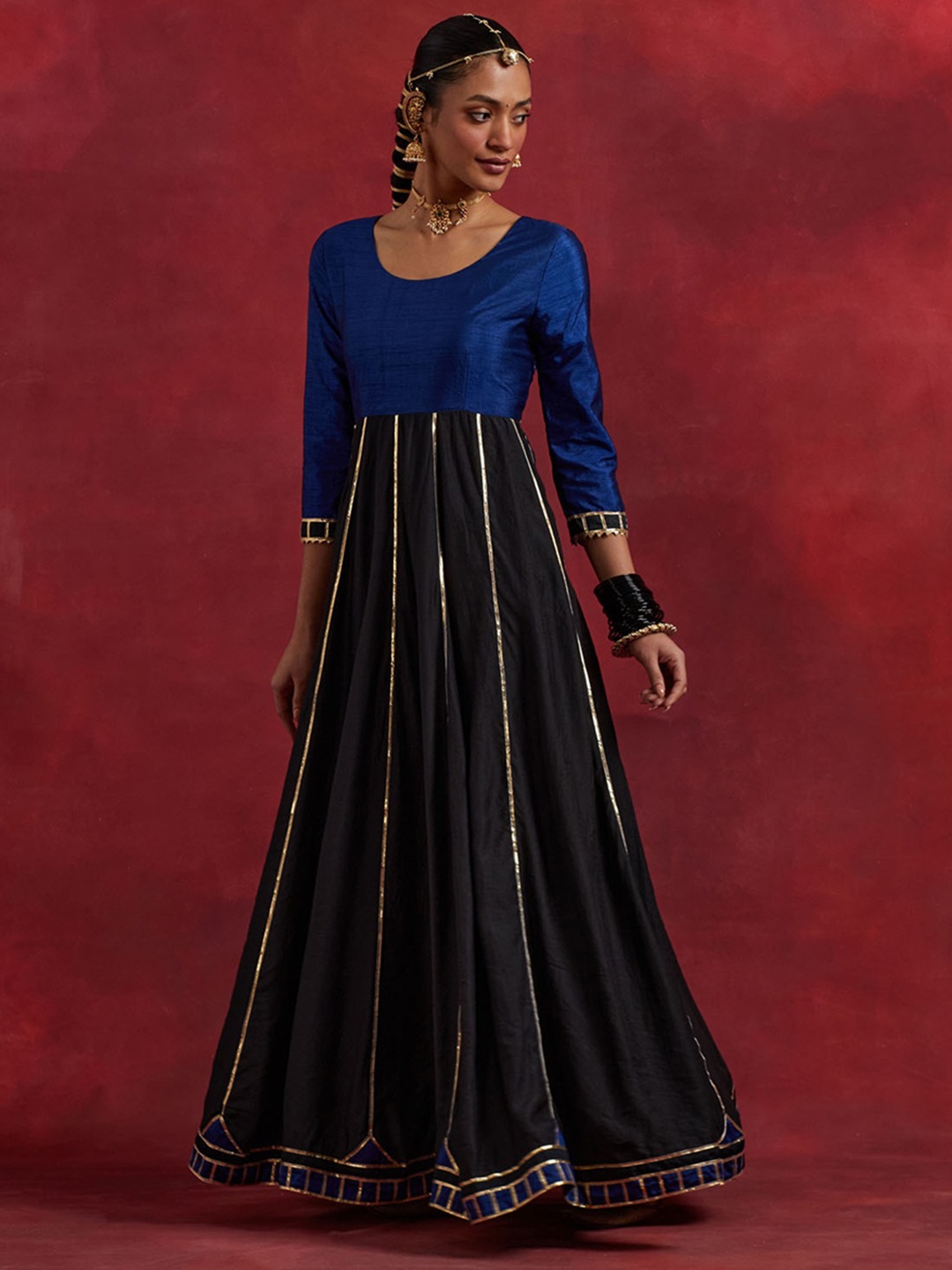 THE INDIAN CAUSE Women Flared Ethnic Maxi Blue and Black Silk Gown Dresses With Dupatta
THE INDIAN CAUSE Women Flared Ethnic Maxi Blue and Black Silk Gown Dresses With Dupatta