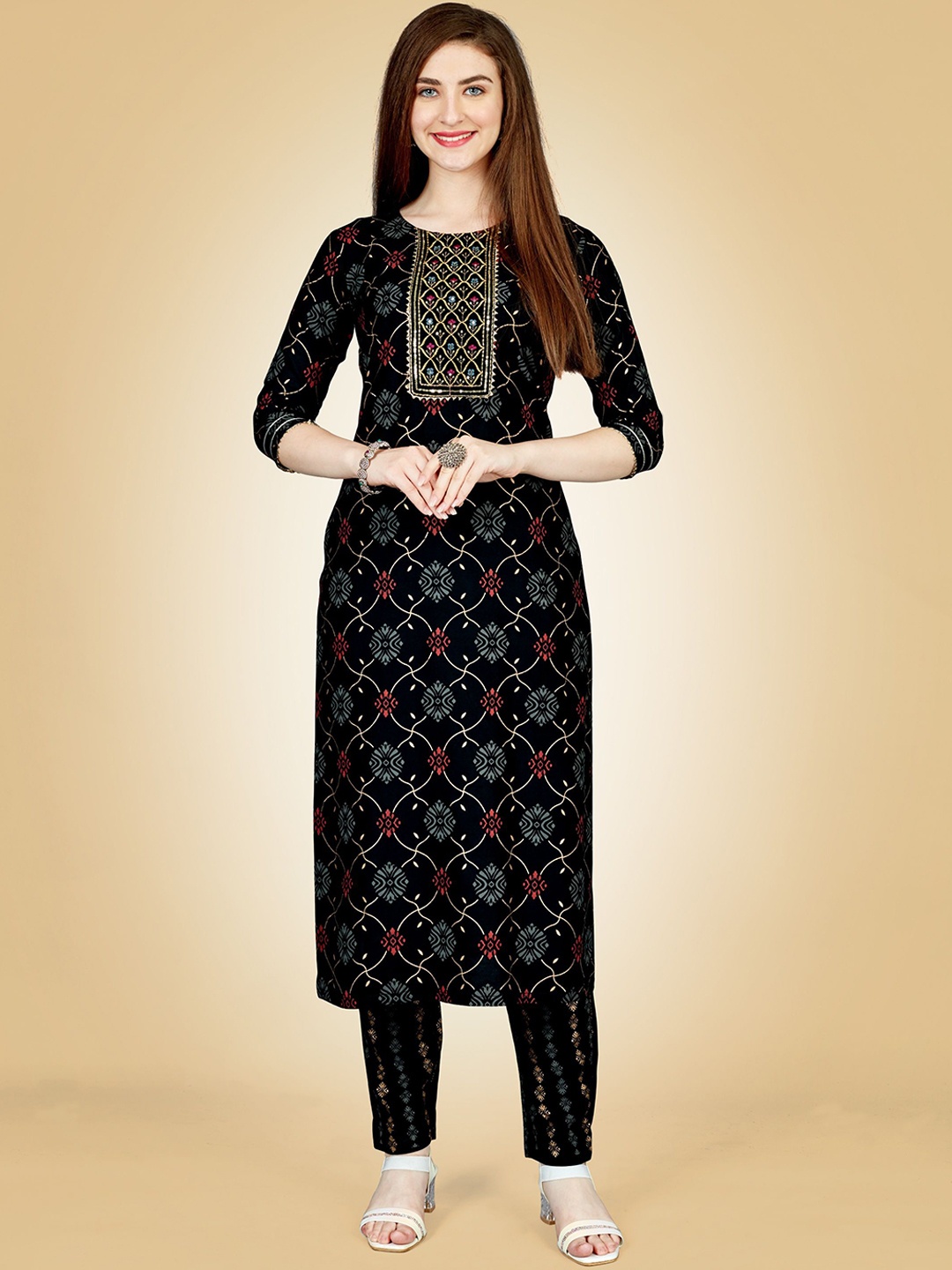 devkison Designer Women Ethnic Motifs Printed Regular Sequinned Kurta with Trousers, Black
devkison Designer Women Ethnic Motifs Printed Regular Sequinned Kurta with Trousers, Black