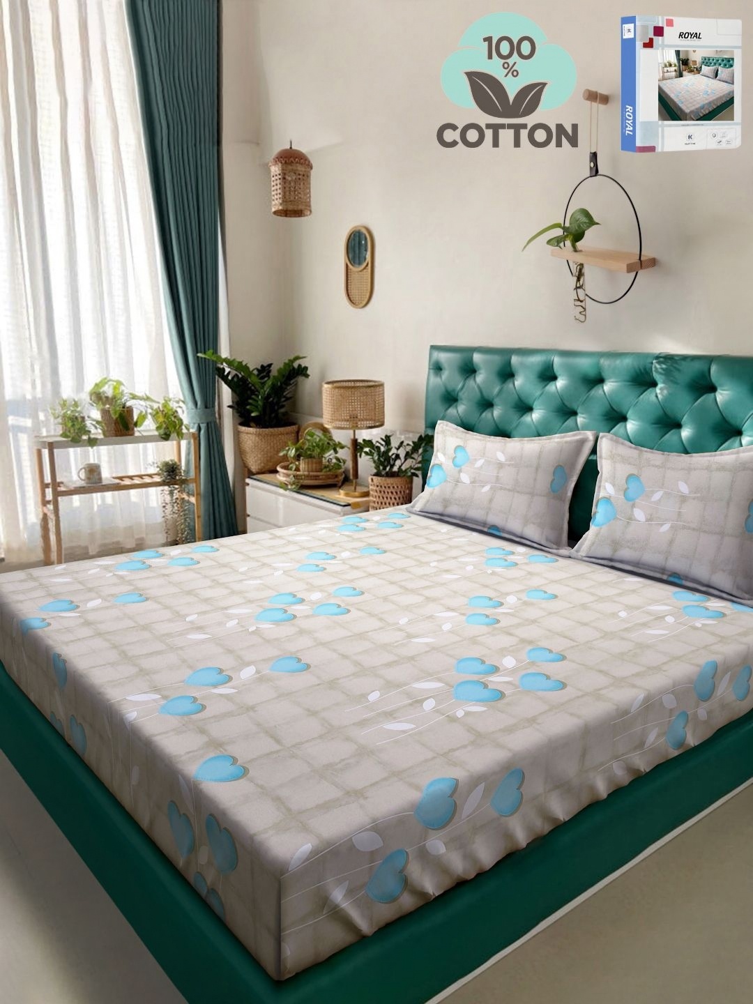 KLOTTHE Turquoise Blue Printed 400TC Pure Cotton Double King Bedsheet & 2 Pillow Covers
KLOTTHE Turquoise Blue Printed 400TC Pure Cotton Double King Bedsheet & 2 Pillow Covers