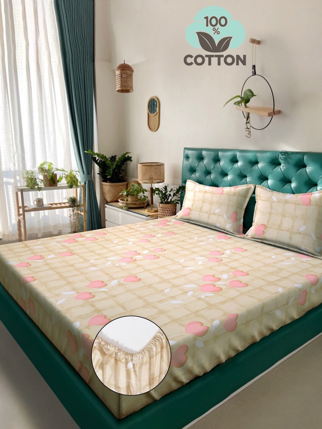 KLOTTHE Pink Floral Printed 400TC Pure Cotton Fitted Double King Bedsheet & Pillow Covers
KLOTTHE Pink Floral Printed 400TC Pure Cotton Fitted Double King Bedsheet & Pillow Covers