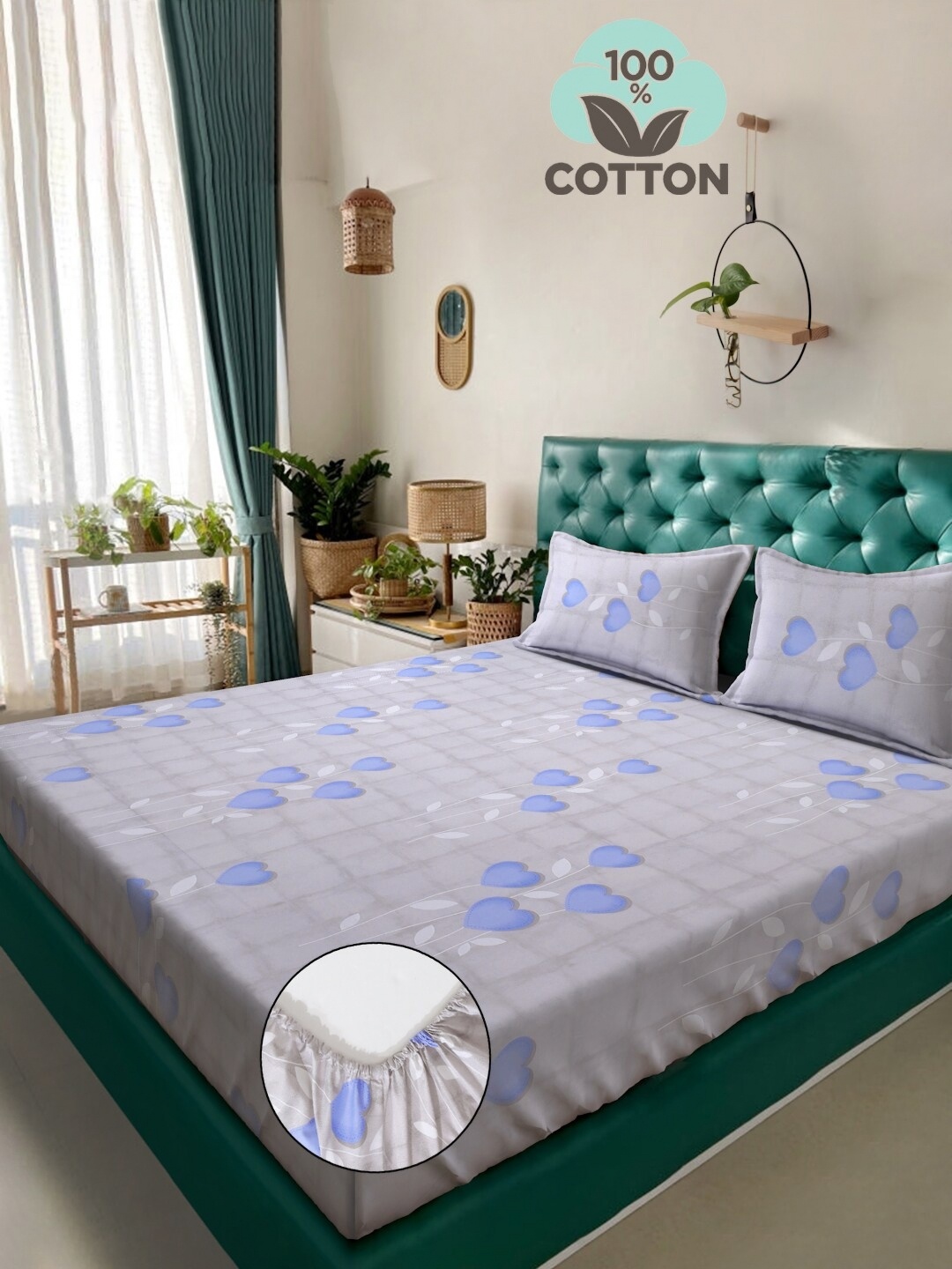 KLOTTHE Grey & Blue Printed 400TC Pure Cotton Double King Bedsheet & 2 Pillow Covers
KLOTTHE Grey & Blue Printed 400TC Pure Cotton Double King Bedsheet & 2 Pillow Covers