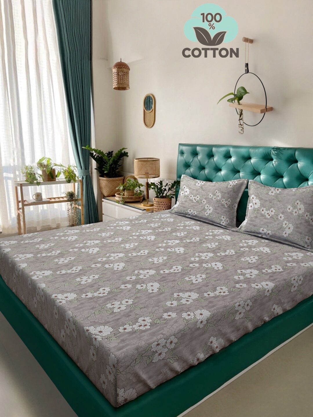KLOTTHE Grey Floral Printed 400 TC Pure Cotton Double King Bedsheet & 2 Pillow Covers
KLOTTHE Grey Floral Printed 400 TC Pure Cotton Double King Bedsheet & 2 Pillow Covers