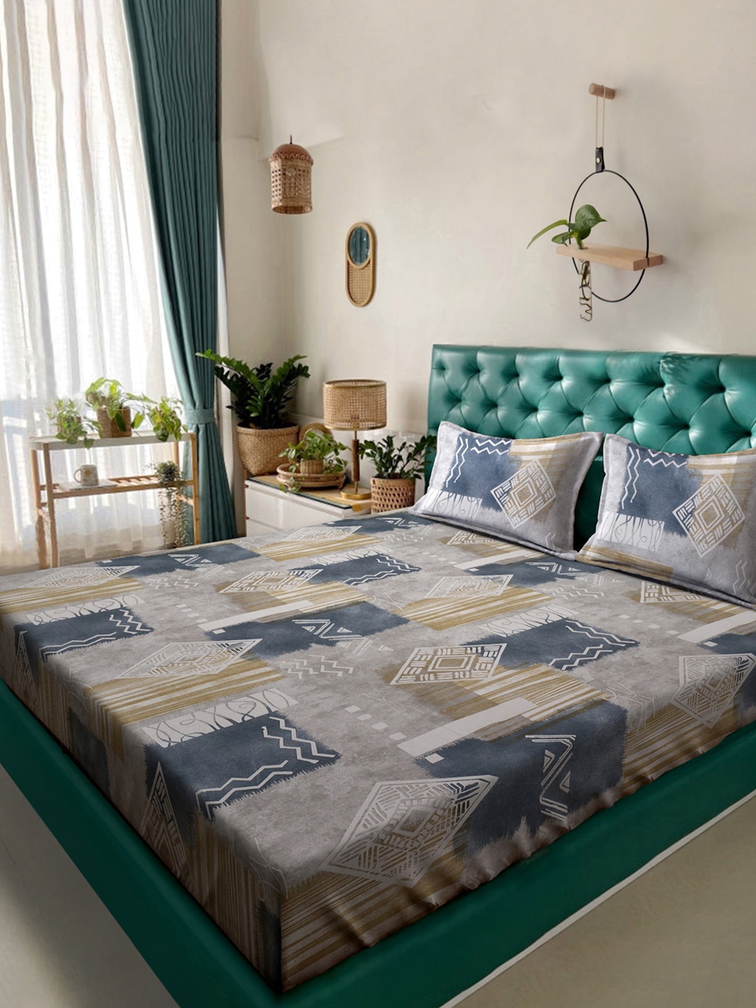 KLOTTHE Grey Printed Pure Cotton Fitted 400 TC Double King Bedsheet & 2 Pillow Covers
KLOTTHE Grey Printed Pure Cotton Fitted 400 TC Double King Bedsheet & 2 Pillow Covers
