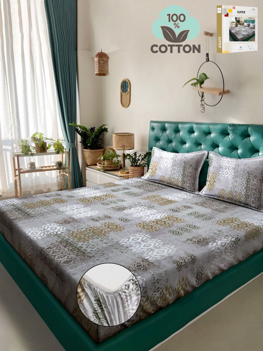 KLOTTHE Grey Printed 400 TC Pure Cotton Fitted Double King Bedsheet & 2 Pillow Covers
KLOTTHE Grey Printed 400 TC Pure Cotton Fitted Double King Bedsheet & 2 Pillow Covers