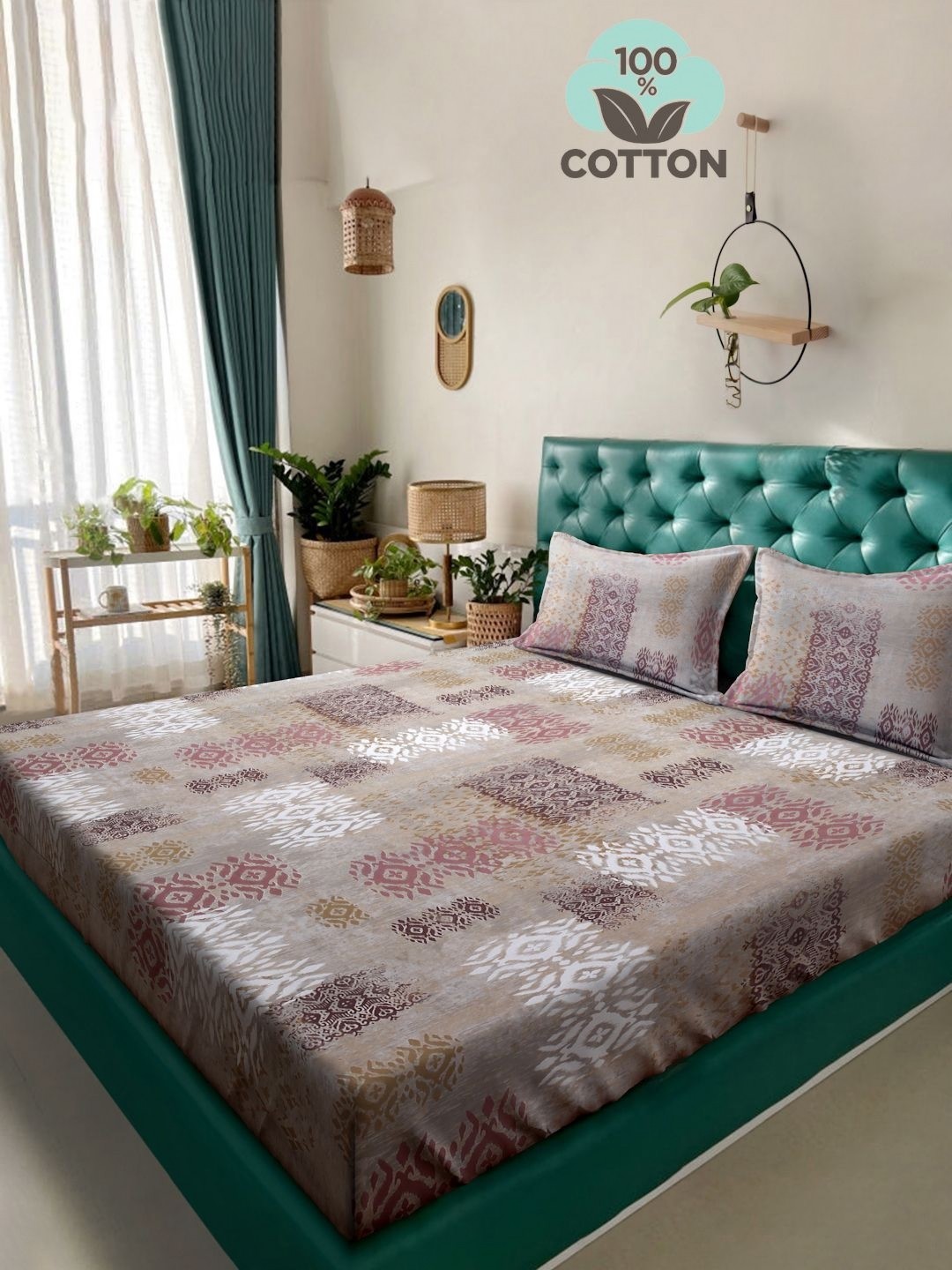 KLOTTHE Beige Geometric Printed 400TC Pure Cotton Double King Bedsheet & Pillow Covers
KLOTTHE Beige Geometric Printed 400TC Pure Cotton Double King Bedsheet & Pillow Covers