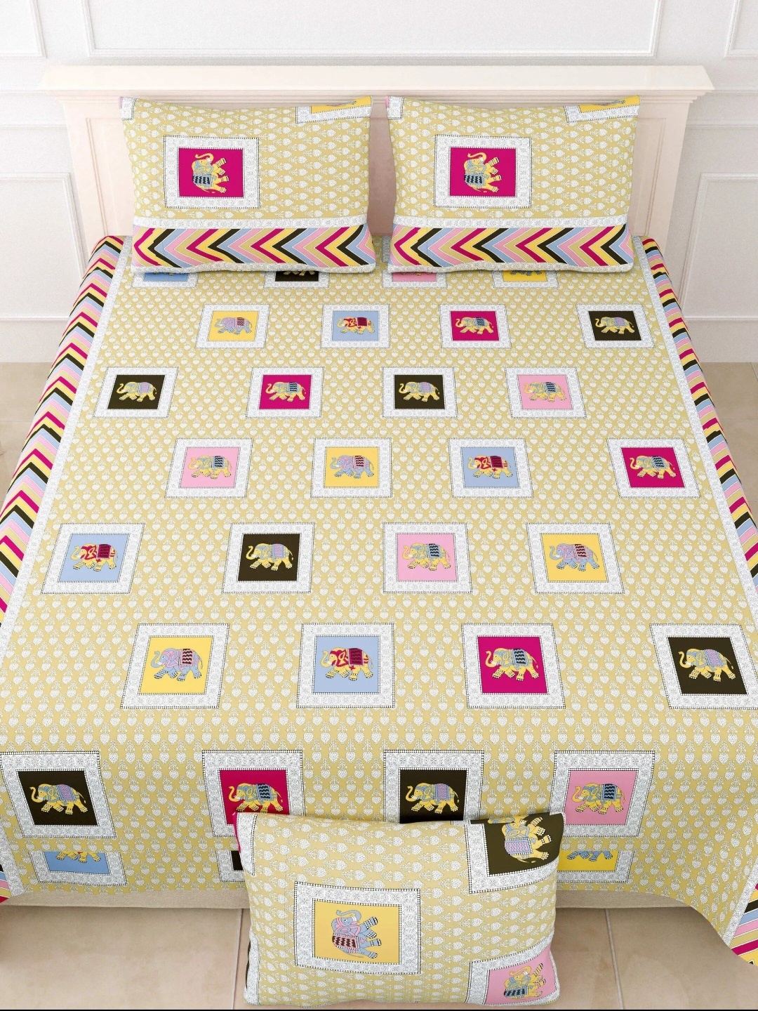 LIVING ROOTS Double King Size Jaipur Block Print Cotton Double Bedsheet & 2 Pillow Covers, Cream
LIVING ROOTS Double King Size Jaipur Block Print Cotton Double Bedsheet & 2 Pillow Covers, Cream