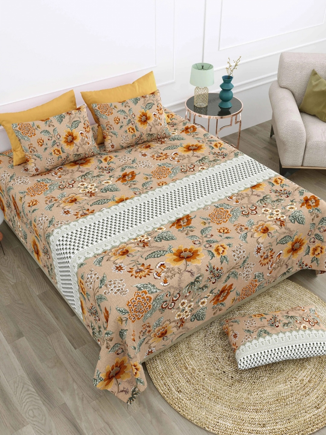 LIVING ROOTS Super King Size Jaipur Block Print Cotton Double Bedsheet & 2 Pillow Covers, Brown
LIVING ROOTS Super King Size Jaipur Block Print Cotton Double Bedsheet & 2 Pillow Covers, Brown