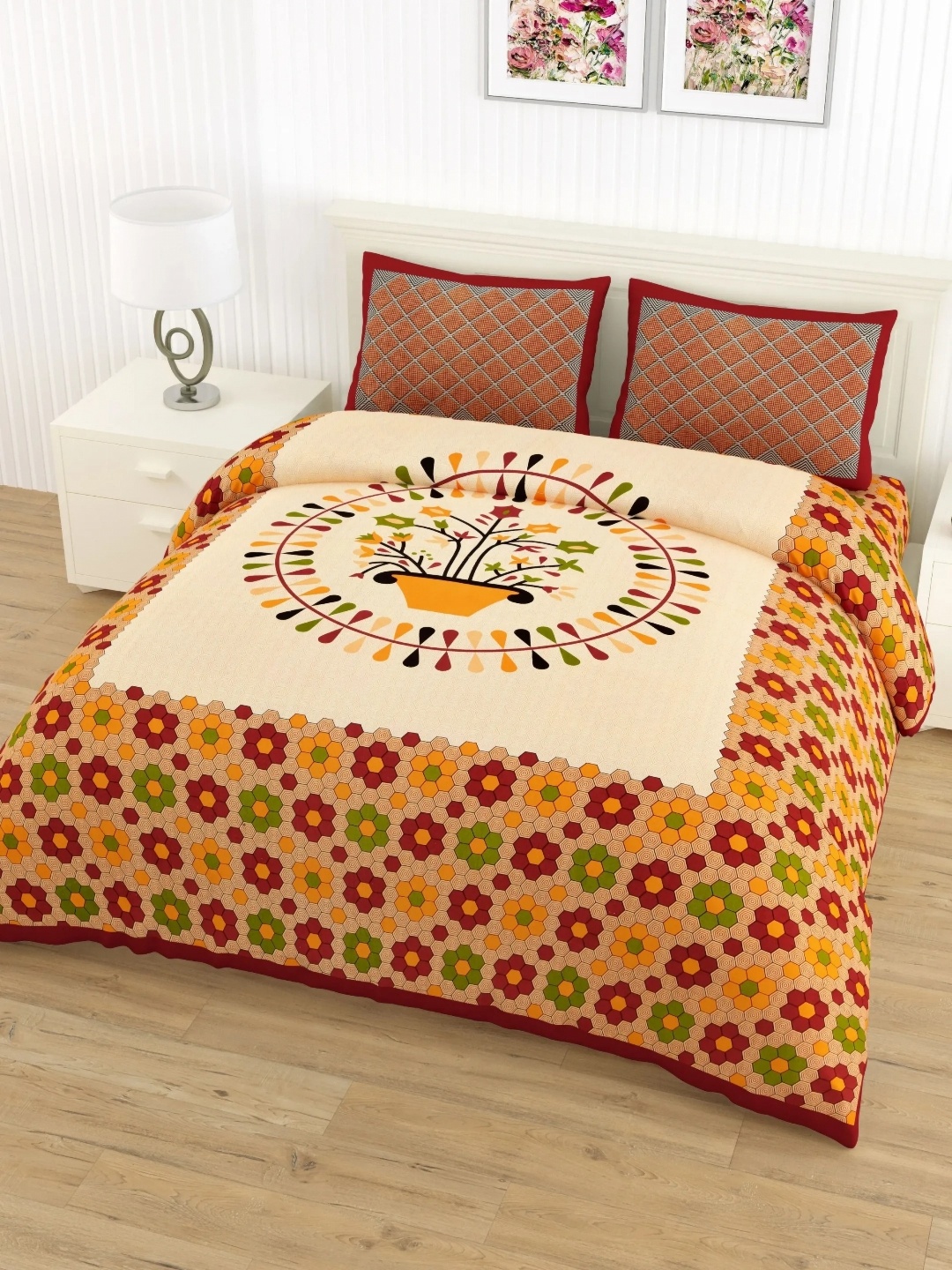 LIVING ROOTS Double Queen Size Jaipur Block Print Cotton Double Bedsheet & 2 Pillow Covers, Cream
LIVING ROOTS Double Queen Size Jaipur Block Print Cotton Double Bedsheet & 2 Pillow Covers, Cream