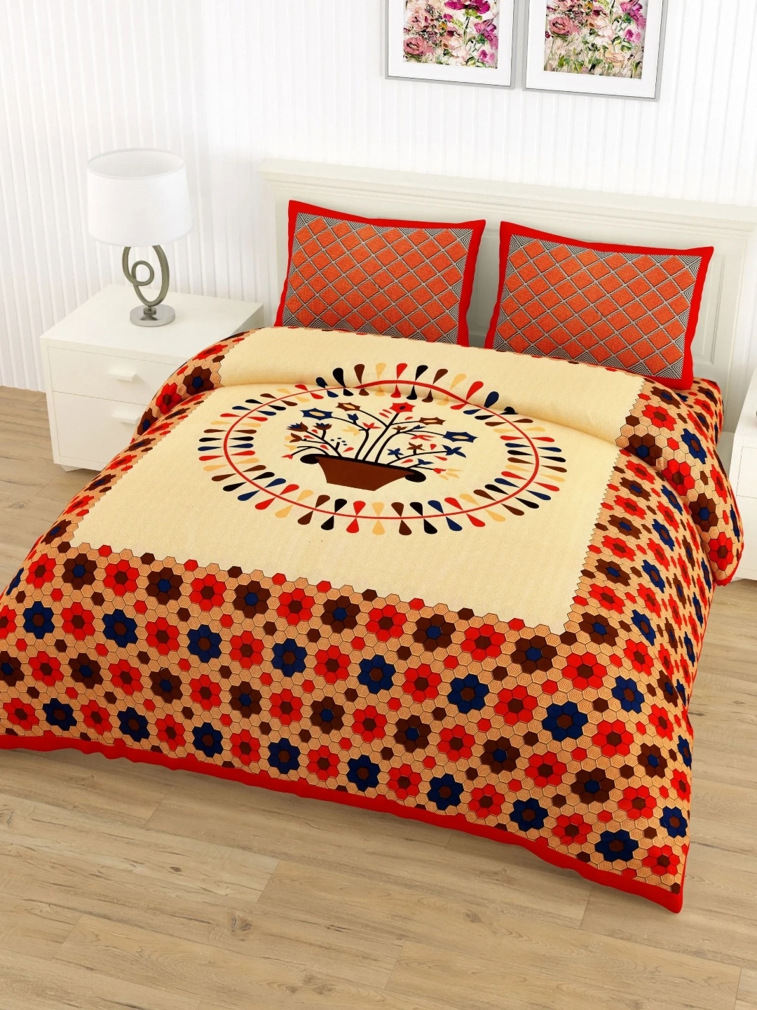 LIVING ROOTS Double Queen Size Jaipur Block Print Cotton Double Bedsheet & 2 Pillow Covers, Red
LIVING ROOTS Double Queen Size Jaipur Block Print Cotton Double Bedsheet & 2 Pillow Covers, Red