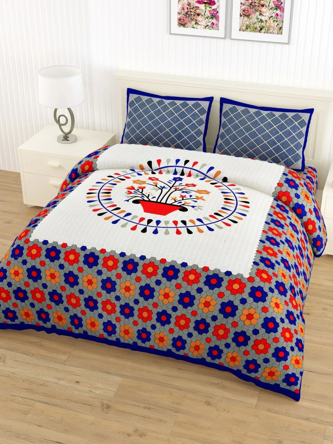 LIVING ROOTS Double Queen Size Jaipur Block Print Cotton Double Bedsheet & 2 Pillow Covers, White
LIVING ROOTS Double Queen Size Jaipur Block Print Cotton Double Bedsheet & 2 Pillow Covers, White