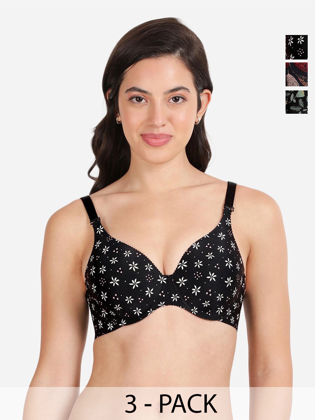 shyaway Pack of 3 Women Floral Printed Medium Coverage Underwired Lightly Padded Bra, Black
shyaway Pack of 3 Women Floral Printed Medium Coverage Underwired Lightly Padded Bra, Black