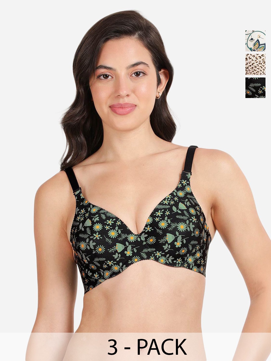 shyaway Pack of 3 Women Floral Printed Medium Coverage Underwired Lightly Padded Bra, Black
shyaway Pack of 3 Women Floral Printed Medium Coverage Underwired Lightly Padded Bra, Black