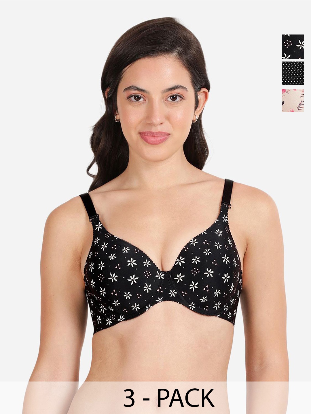 shyaway Pack of 3 Women Floral Printed Medium Coverage Underwired Lightly Padded Bra, Black
shyaway Pack of 3 Women Floral Printed Medium Coverage Underwired Lightly Padded Bra, Black