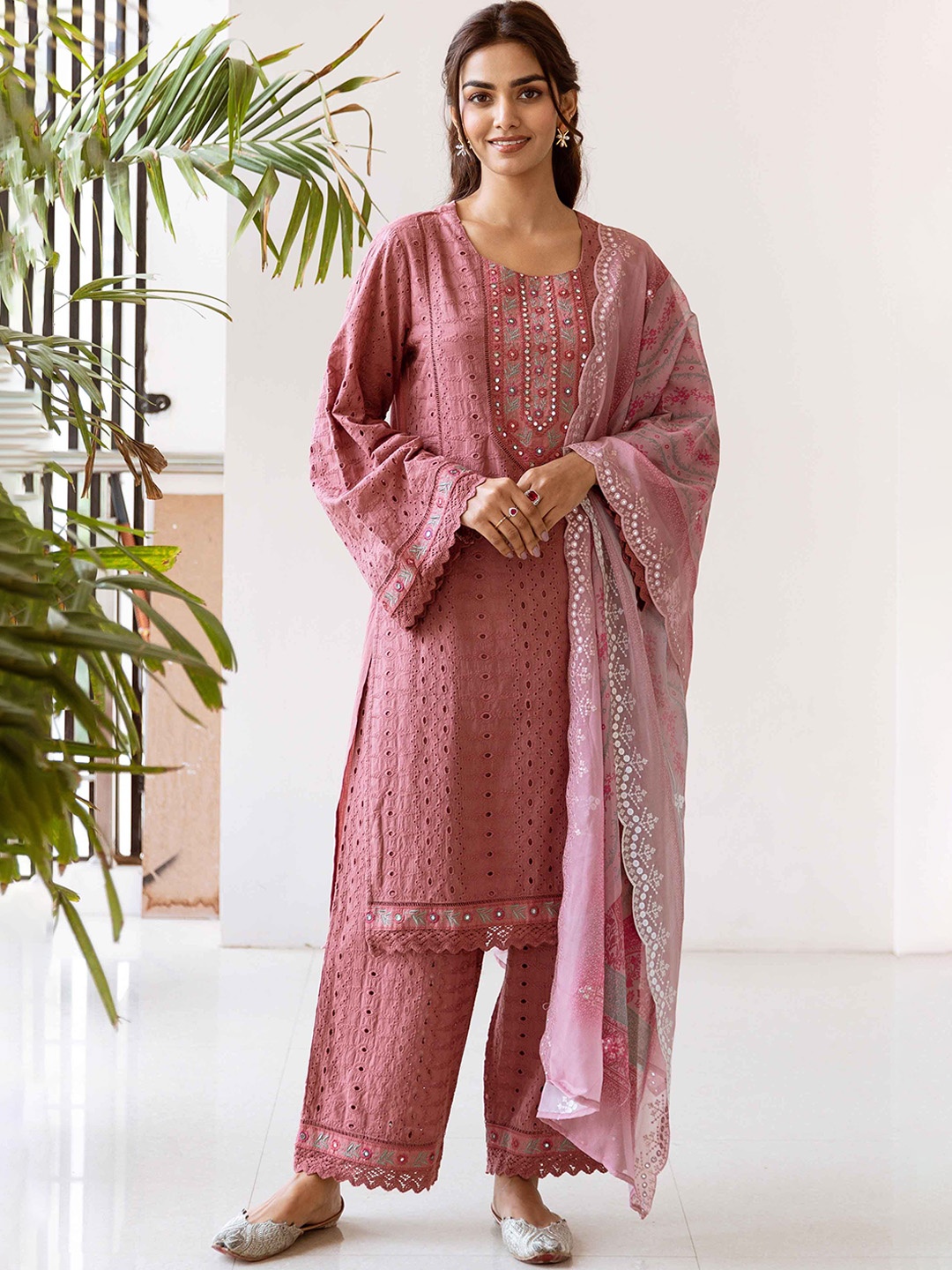 KALINI Women Floral Printed Thread Work Pure Cotton Kurta with Palazzos & With Dupatta, Pink
KALINI Women Floral Printed Thread Work Pure Cotton Kurta with Palazzos & With Dupatta, Pink