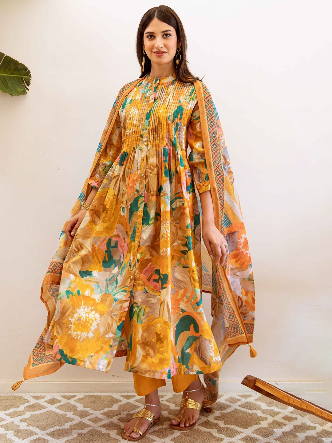 Nehamta Women Floral Printed Sequinned Pure Cotton Kurta with Trousers & Dupatta, Mustard
Nehamta Women Floral Printed Sequinned Pure Cotton Kurta with Trousers & Dupatta, Mustard