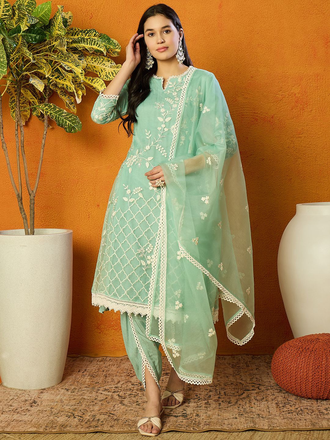 KALINI Women Floral Embroidered Empire Thread Work Kurta with Dhoti Pants & With Dupatta, Sea green
KALINI Women Floral Embroidered Empire Thread Work Kurta with Dhoti Pants & With Dupatta, Sea green
