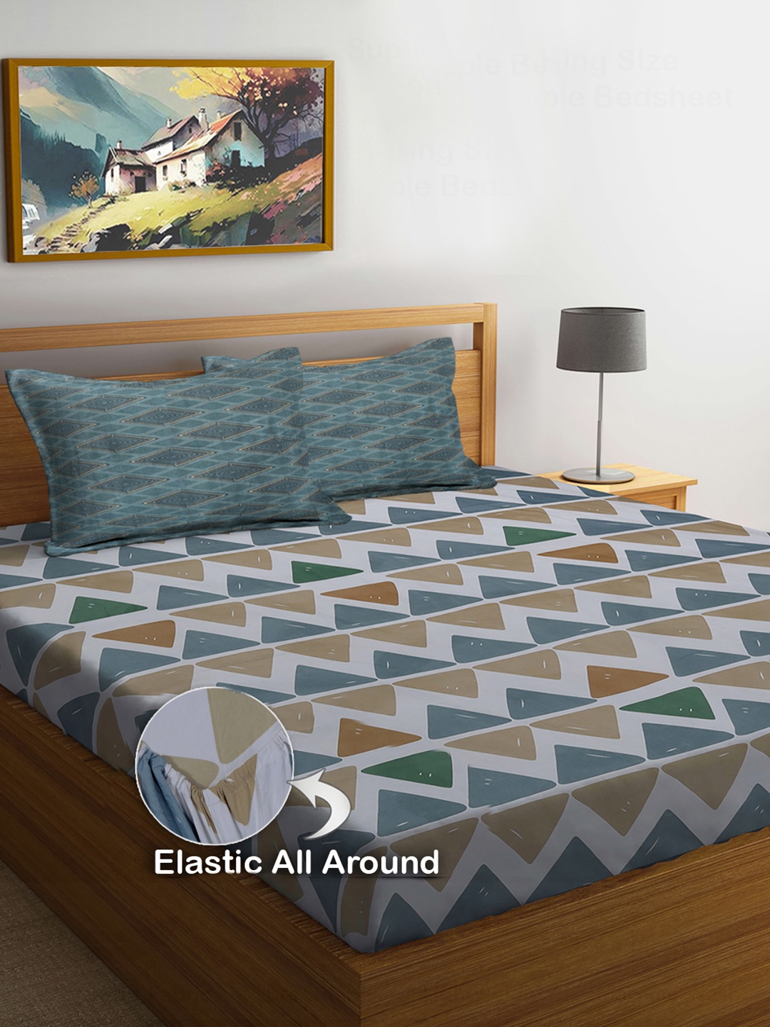 FABINALIV White & Blue Geometric Print 300 TC Fitted Super King Bedsheet & 2 Pillow Covers
FABINALIV White & Blue Geometric Print 300 TC Fitted Super King Bedsheet & 2 Pillow Covers