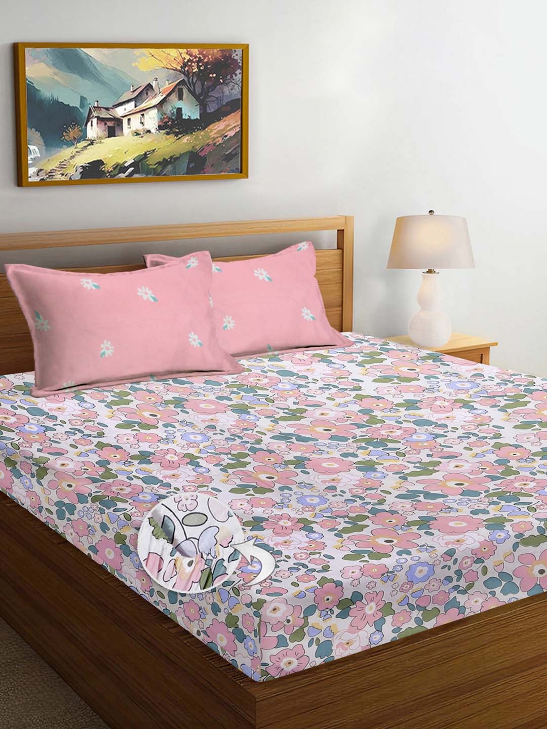 FABINALIV White & Green Floral Print 300 TC Fitted Super King Bedsheet & 2 Pillow Covers
FABINALIV White & Green Floral Print 300 TC Fitted Super King Bedsheet & 2 Pillow Covers