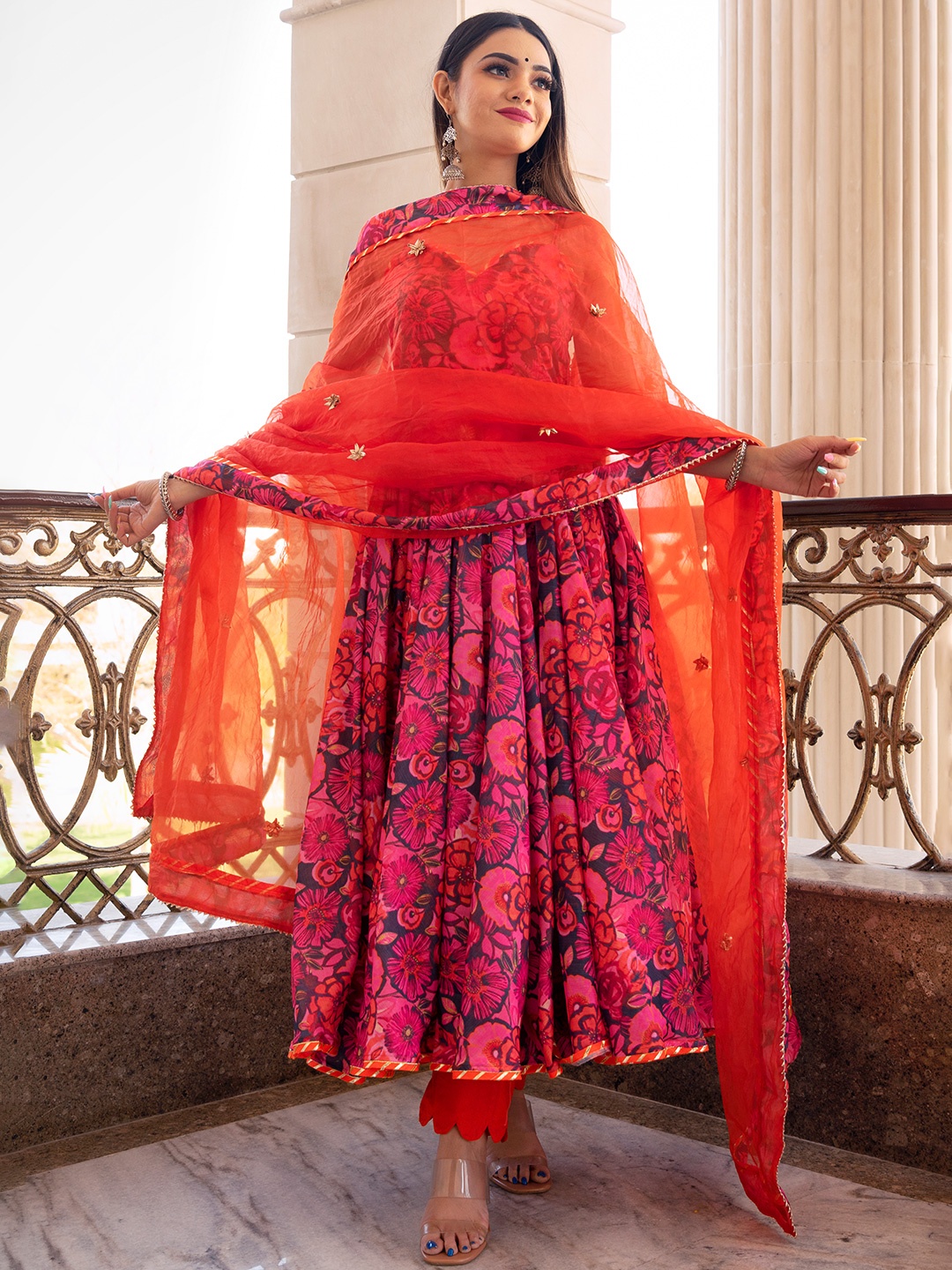 Pomcha Women Floral Printed Empire Gotta Patti Kurta with Palazzos & With Dupatta, Orange
Pomcha Women Floral Printed Empire Gotta Patti Kurta with Palazzos & With Dupatta, Orange