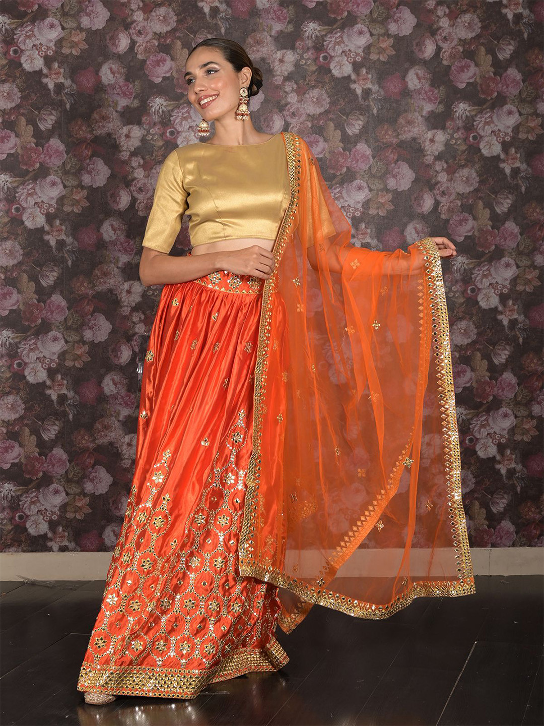 ODETTE Embroidered Mirror Work Semi-Stitched Lehenga & Unstitched Blouse With Dupatta, Orange
ODETTE Embroidered Mirror Work Semi-Stitched Lehenga & Unstitched Blouse With Dupatta, Orange