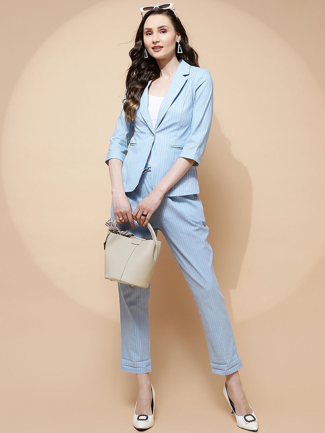 Global Republic Women Tailored Striped Mid Rise Elasticated Peg Trousers, Blue
Global Republic Women Tailored Striped Mid Rise Elasticated Peg Trousers, Blue